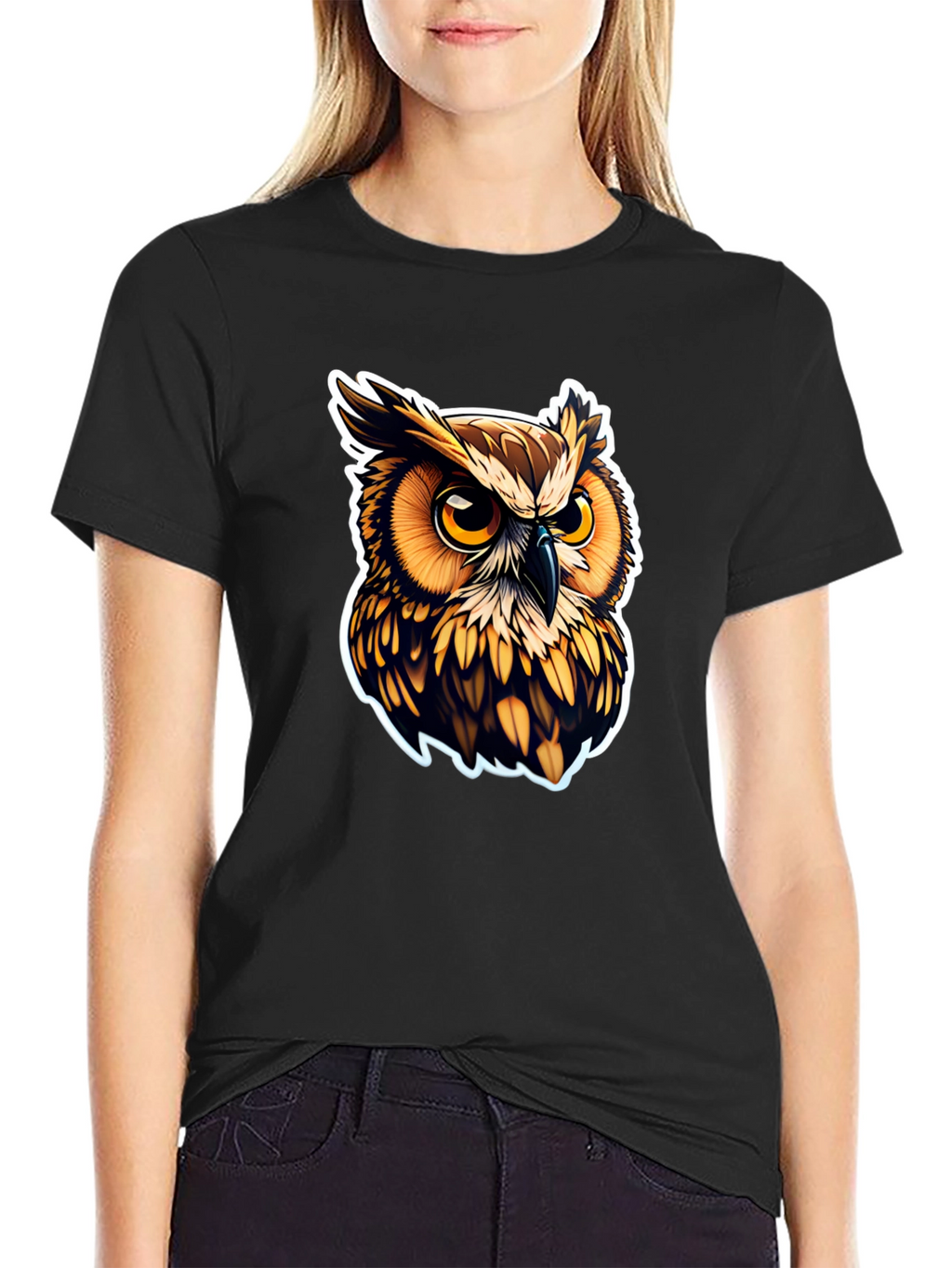 Owl Graphic Print Black T-Shirt