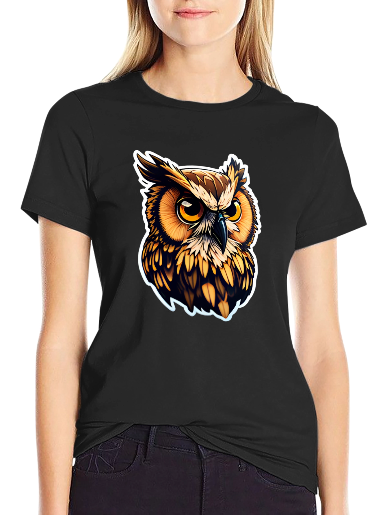 Owl Graphic Print Black T-Shirt