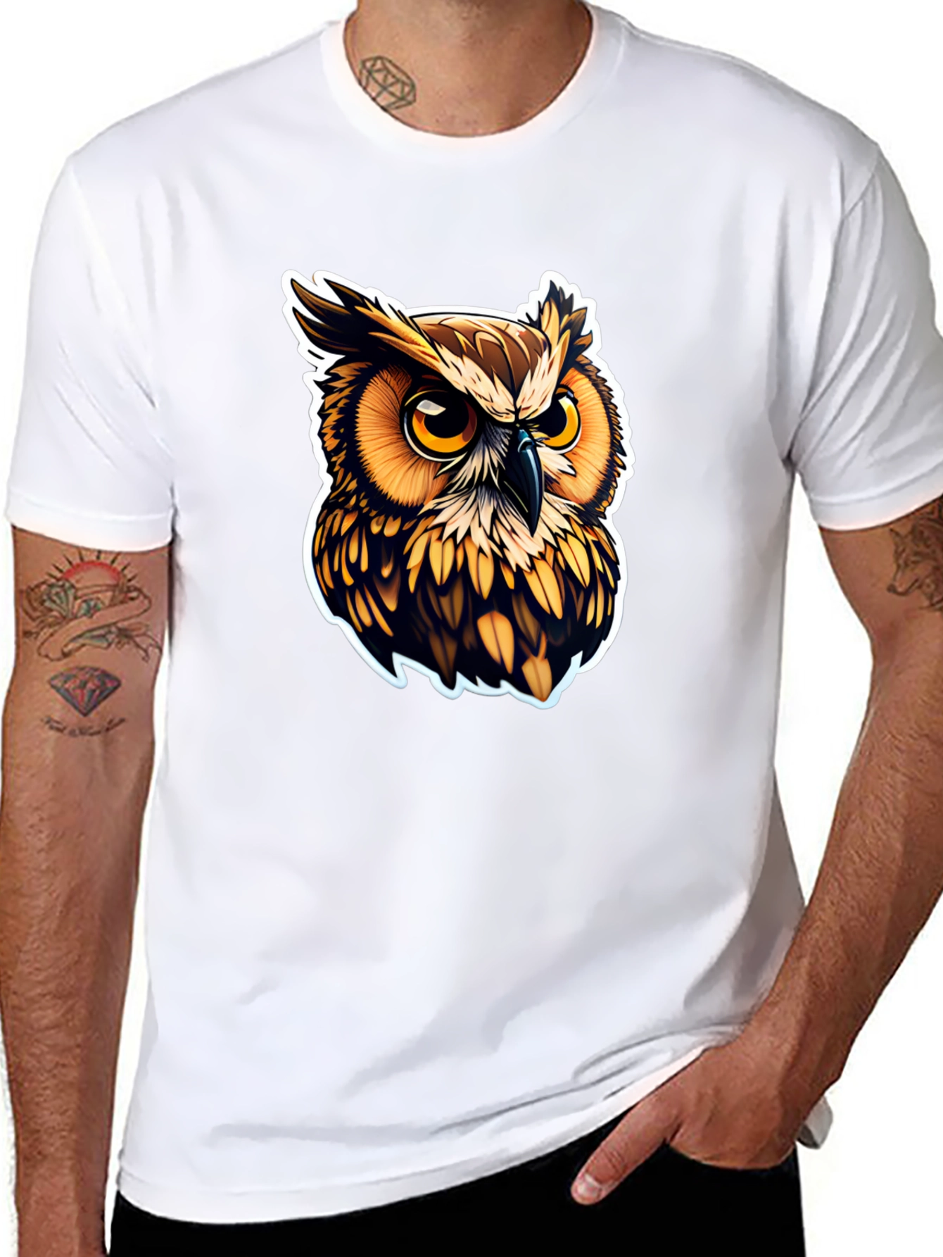 Owl Graphic Print Black T-Shirt