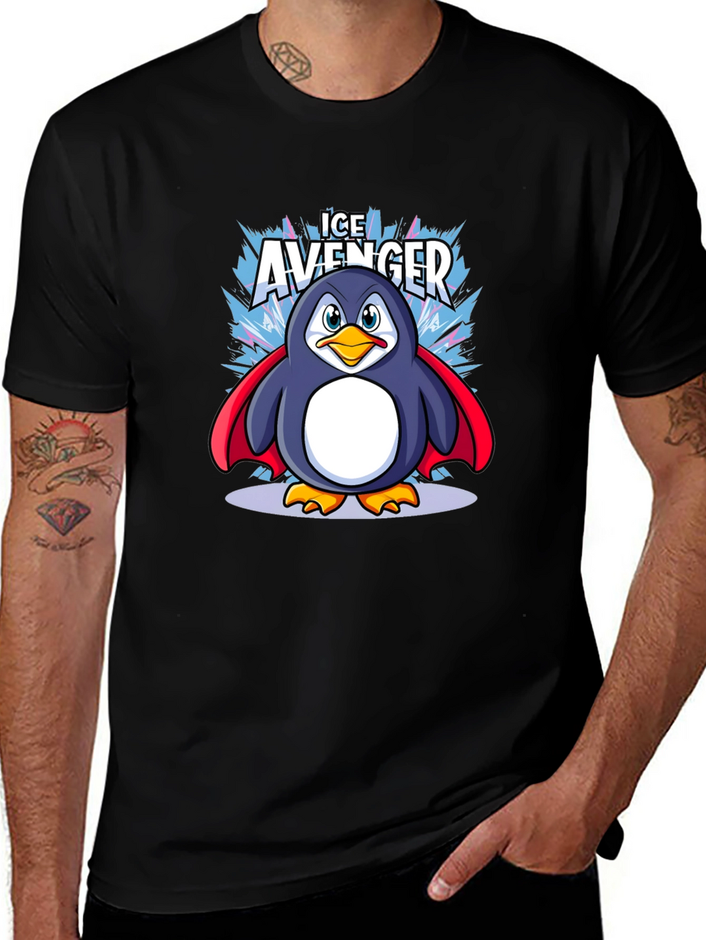 Ice Avenger Penguin Graphic Tee - Black