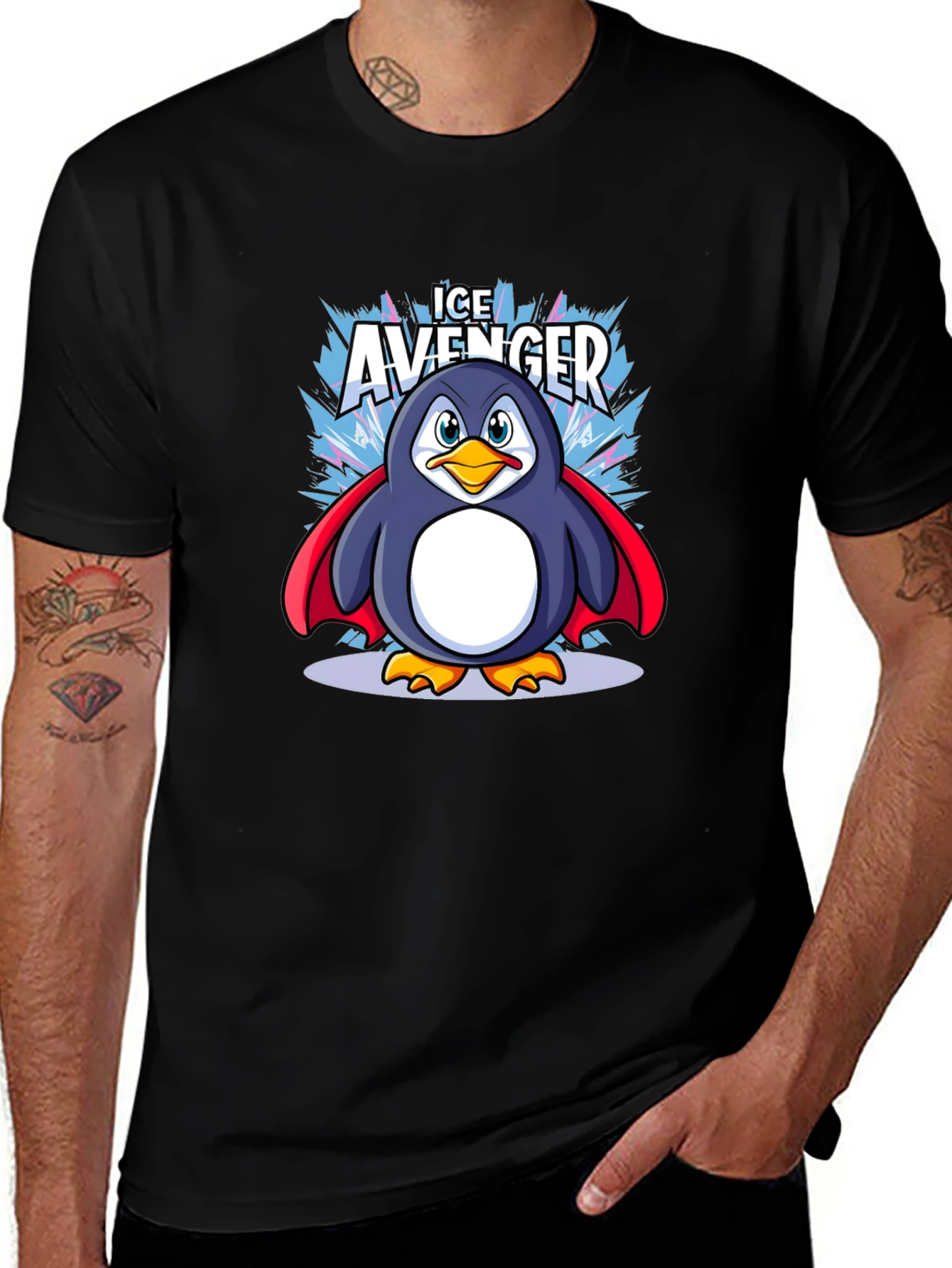 Ice Avenger Penguin Graphic Tee - Black