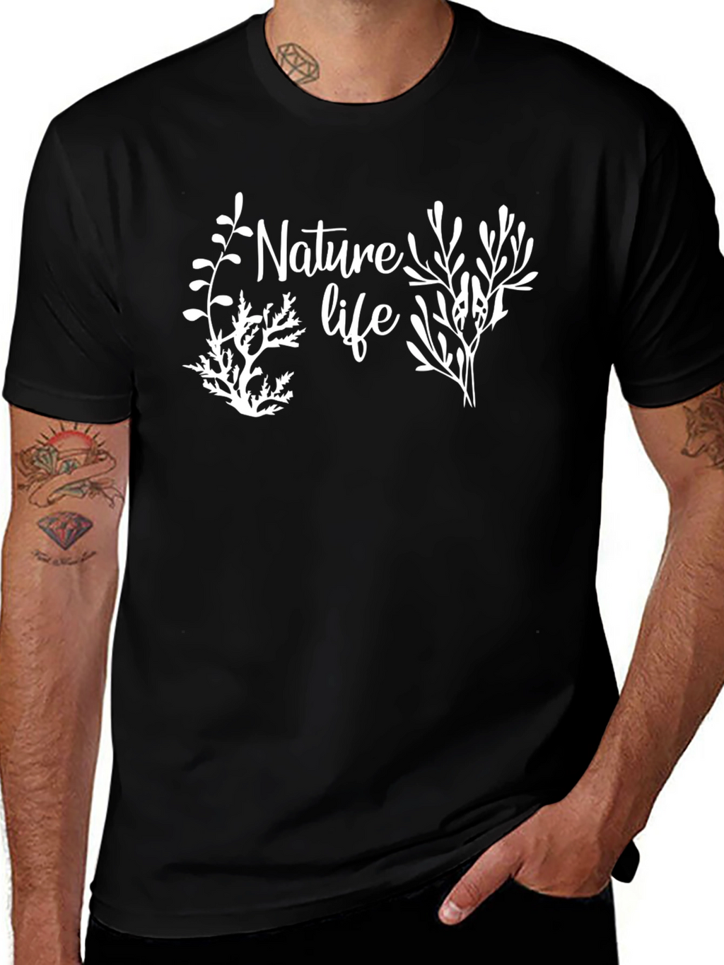 Nature Life Graphic Tee - Black Cotton Blend Shirt