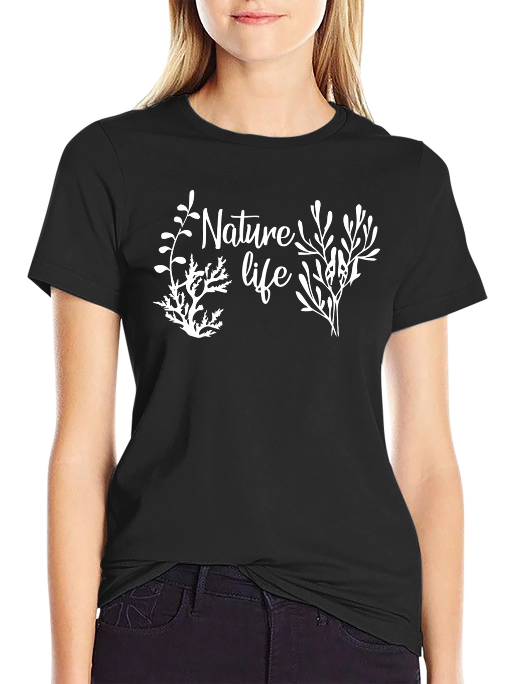 Nature Life Graphic Tee - Black Cotton Blend Shirt