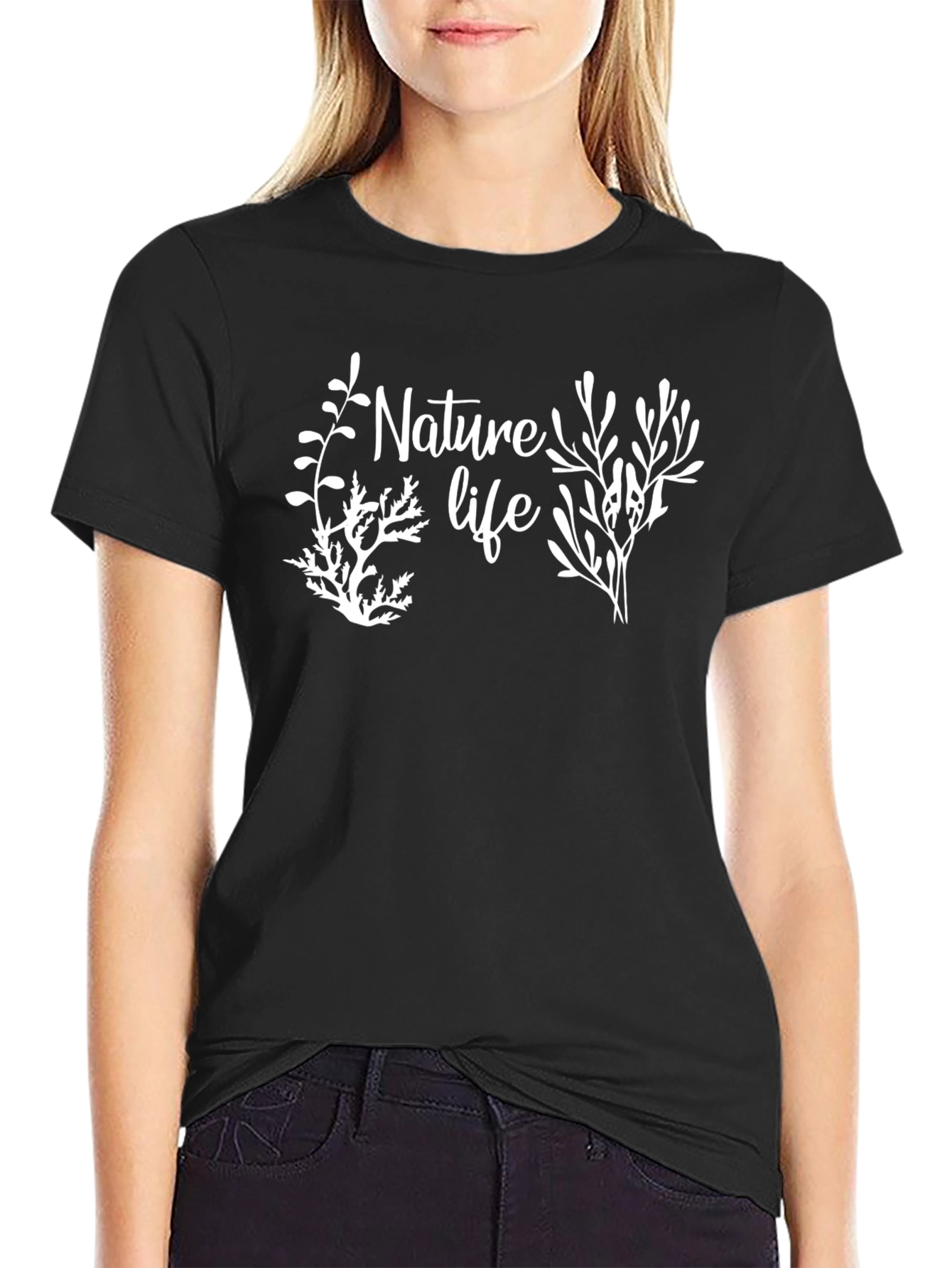 Nature Life Graphic Tee - Black Cotton Blend Shirt