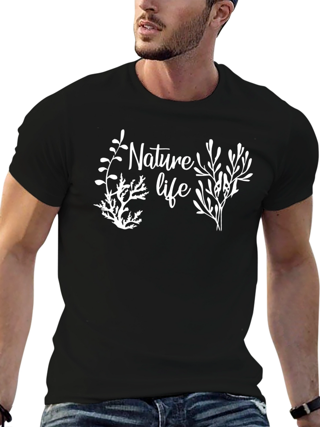 Nature Life Graphic Tee - Black Cotton Blend Shirt