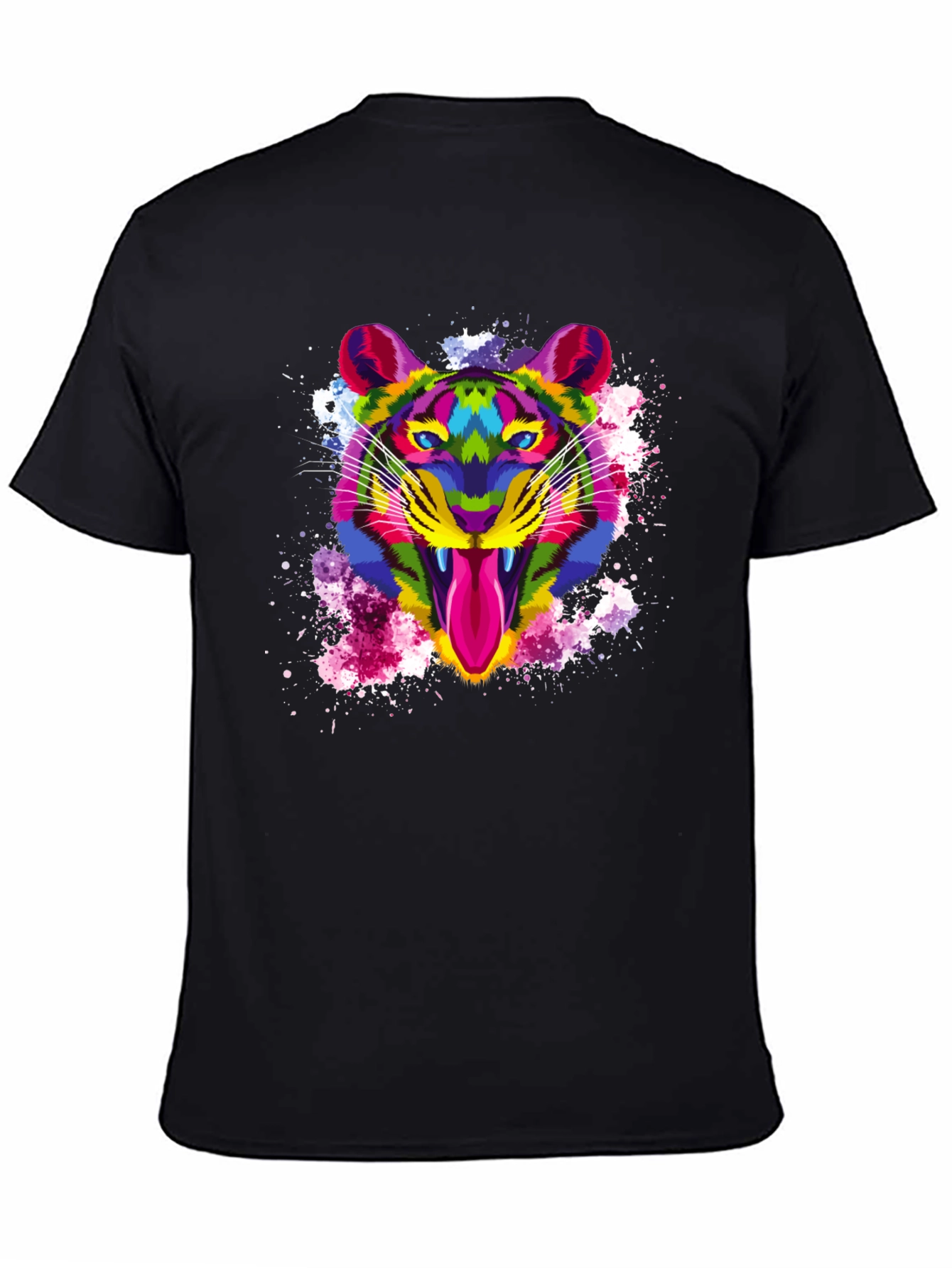 Colorful Tiger Graphic Print Mens Black T-Shirt