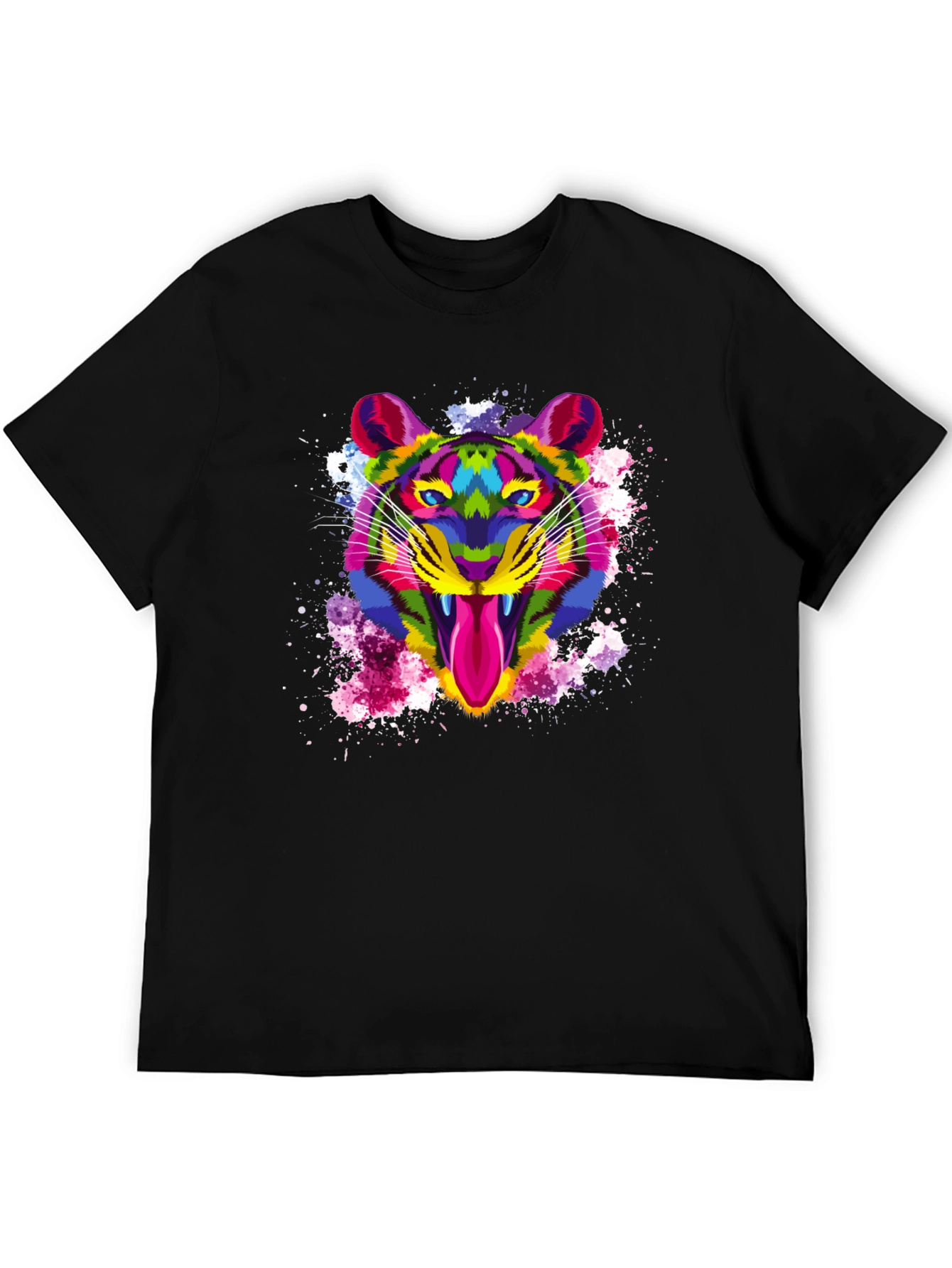 Colorful Tiger Graphic Print Mens Black T-Shirt