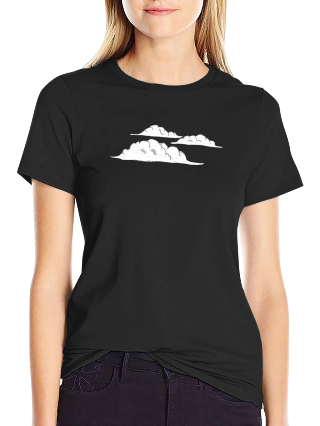 Cloud Design Black Cotton T-Shirt