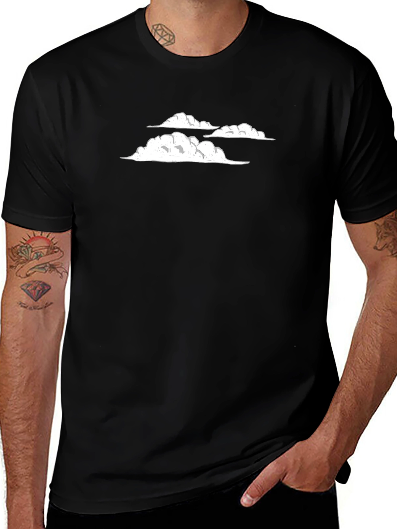 Cloud Design Black Cotton T-Shirt