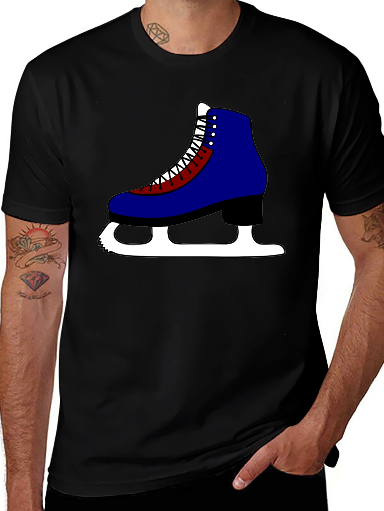 Ice Skate Graphic Tee - Black Short Sleeve Casual Shirt