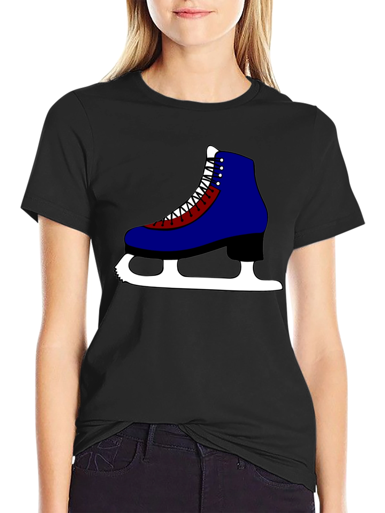 Ice Skate Graphic Tee - Black Short Sleeve Casual Shirt