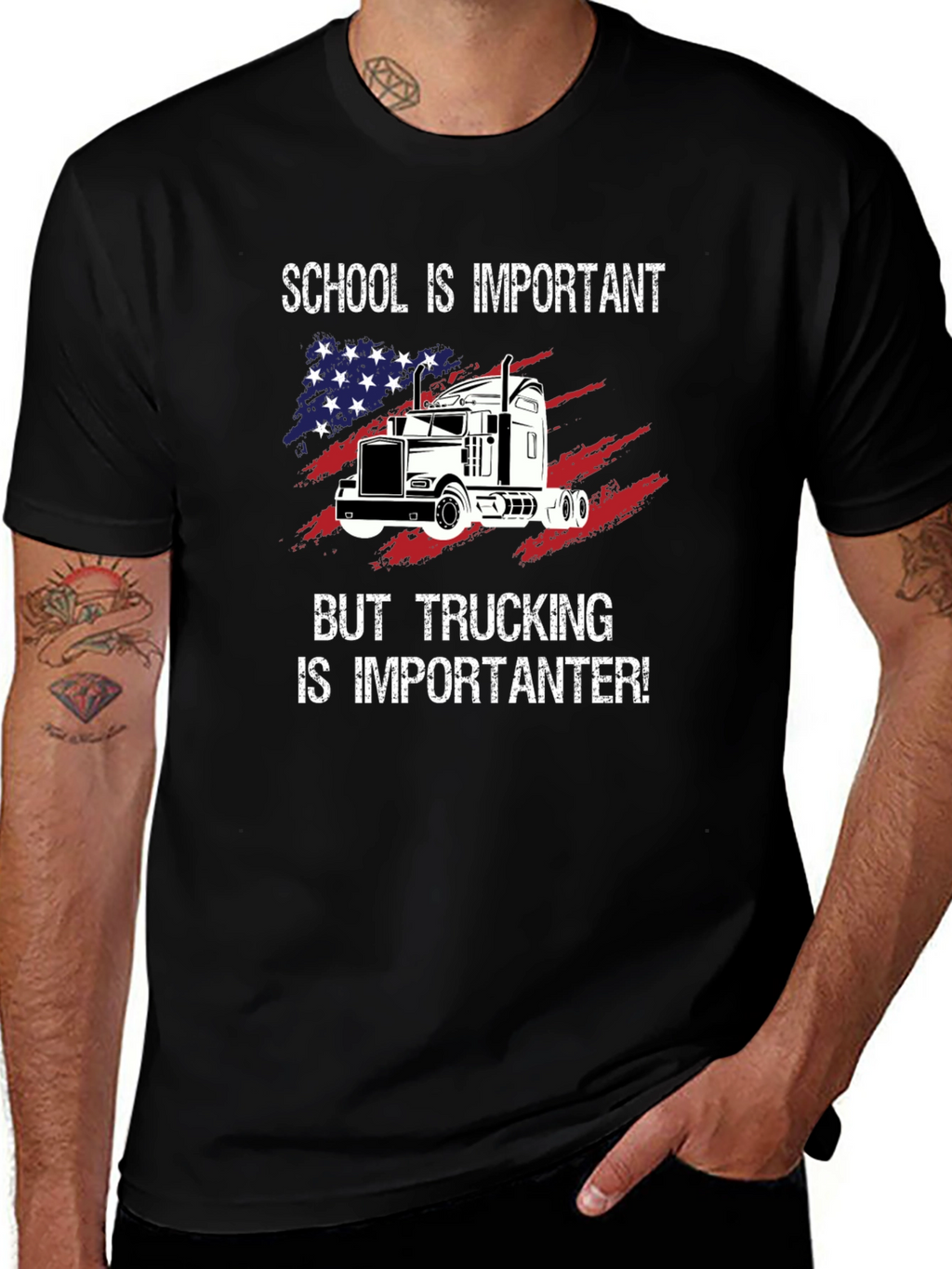 Trucker T-Shirt: School vs. Trucking Humor Tee