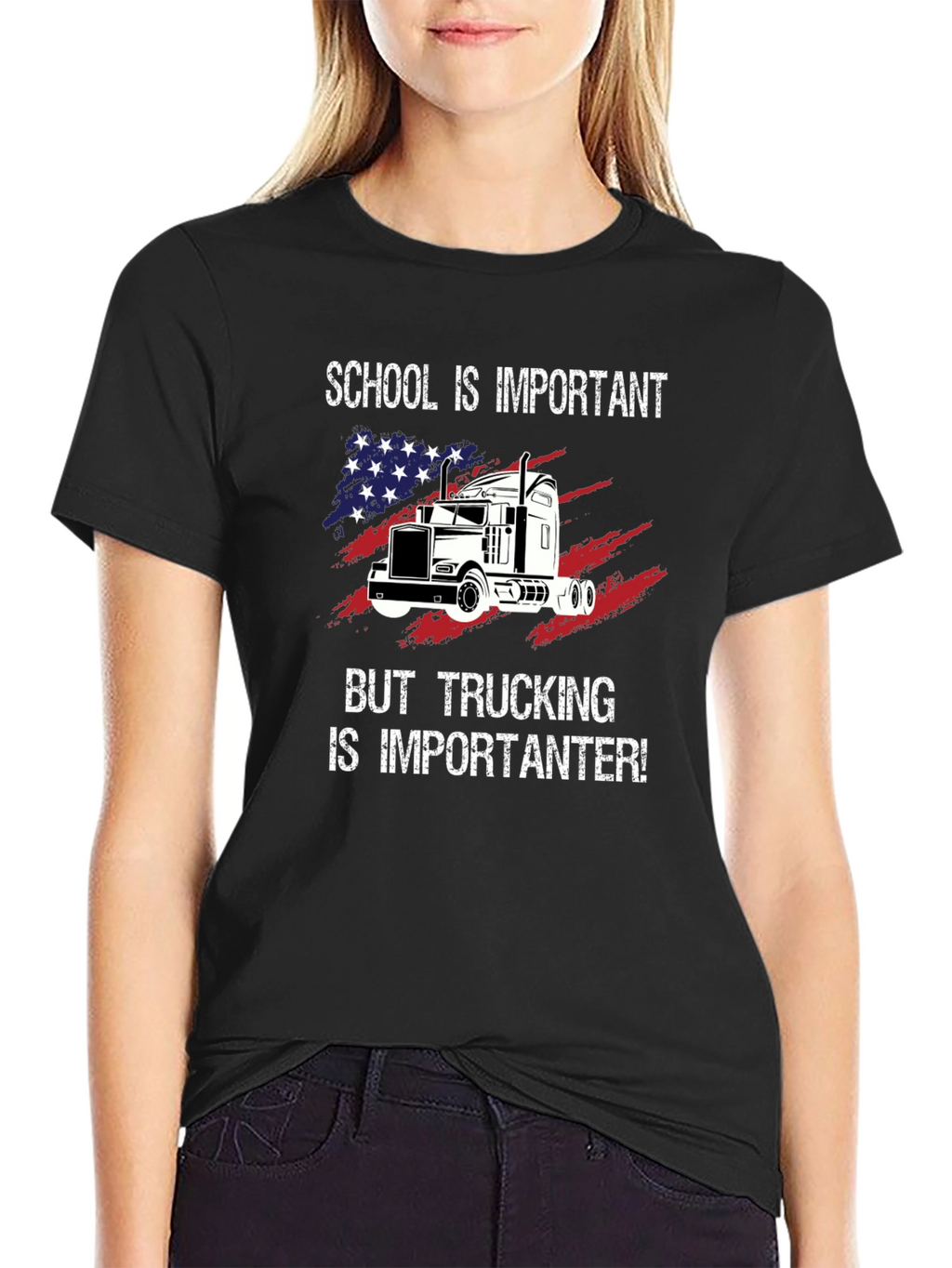 Trucker T-Shirt: School vs. Trucking Humor Tee