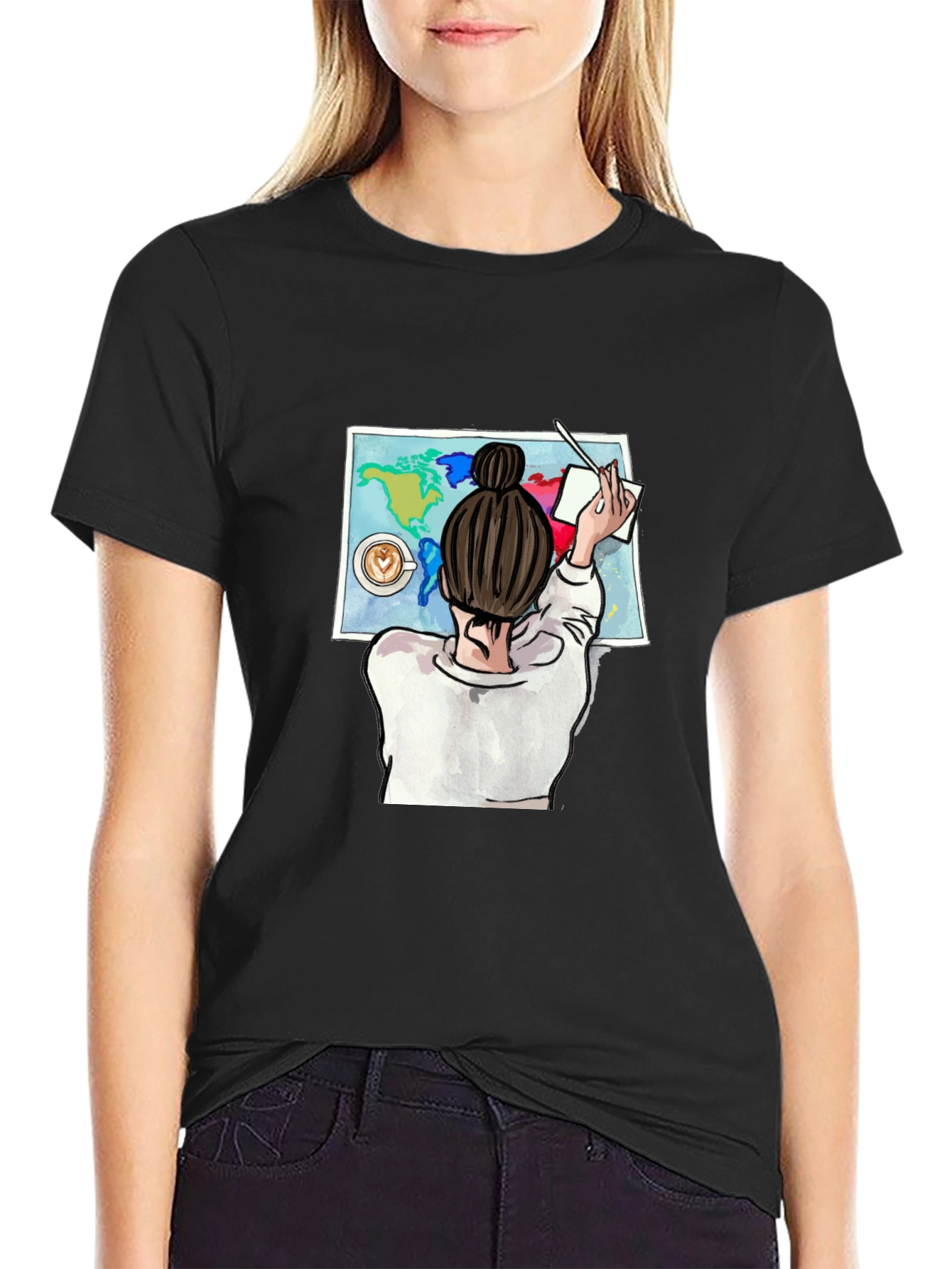 World Map Coffee Graphic Tee - Stylish Travel Shirt