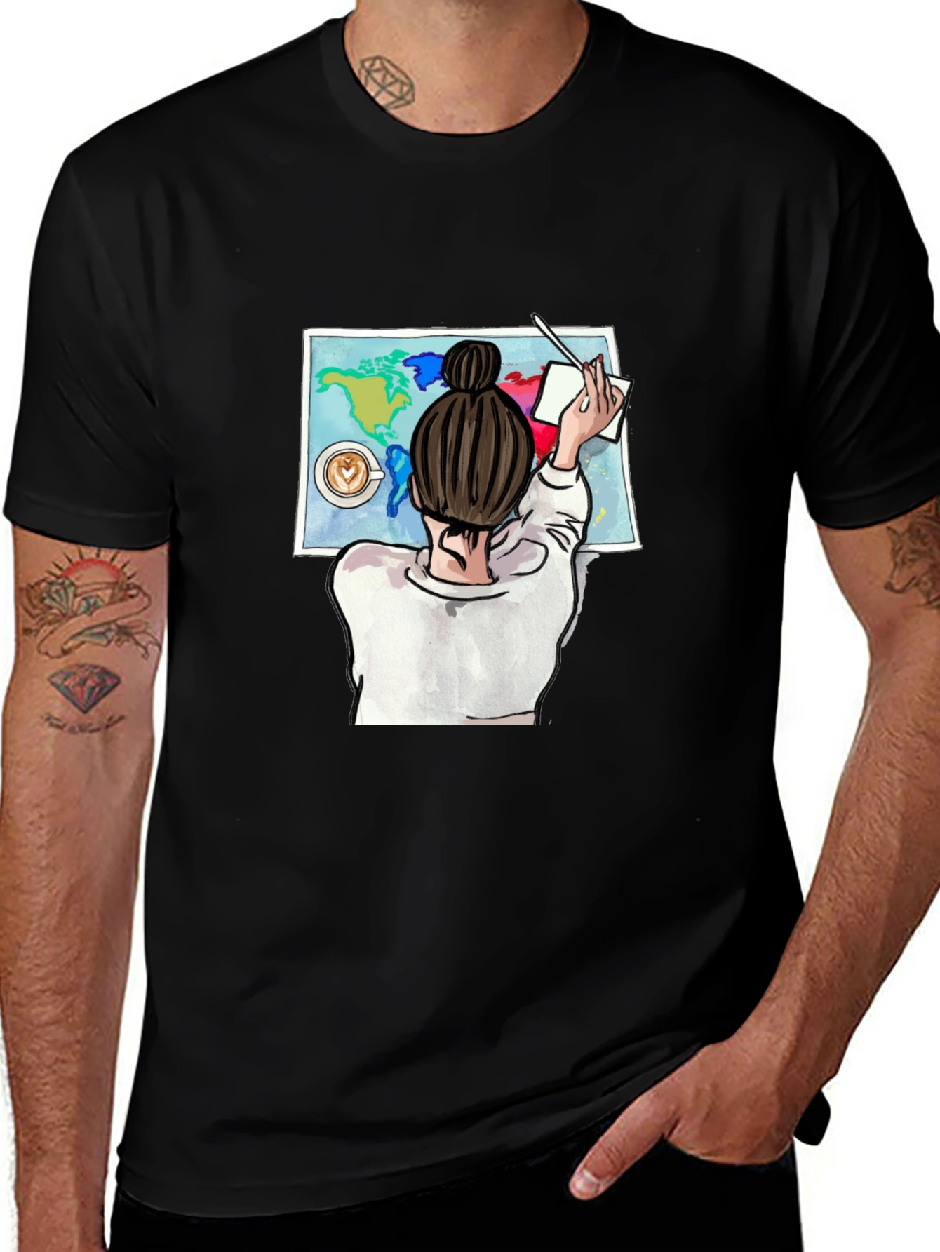World Map Coffee Graphic Tee - Stylish Travel Shirt