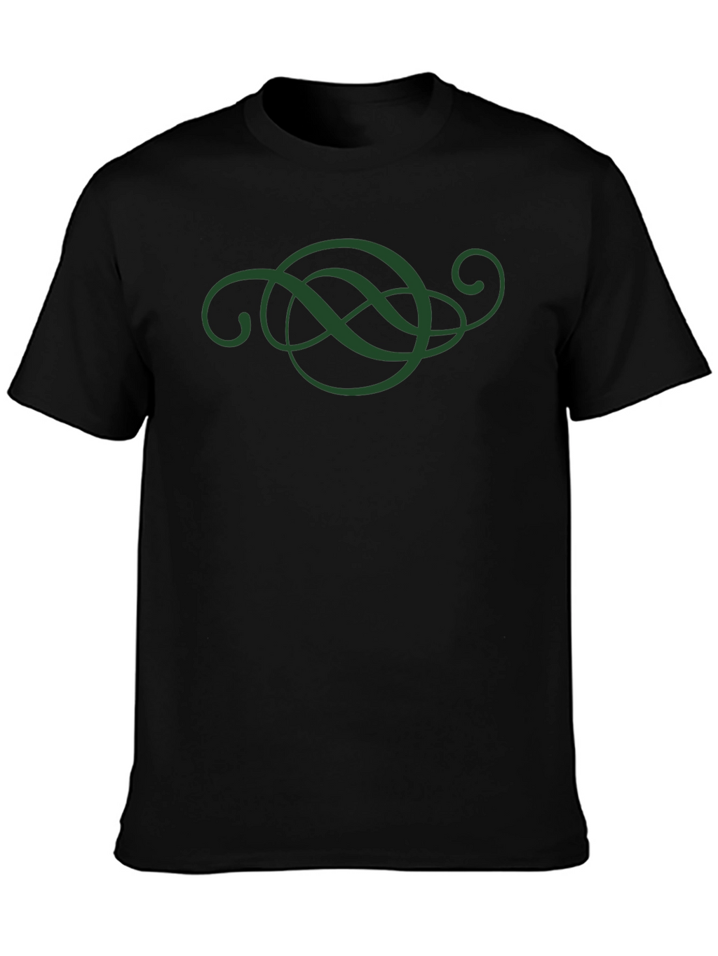 Elegant Green Swirl Design Black T-Shirt