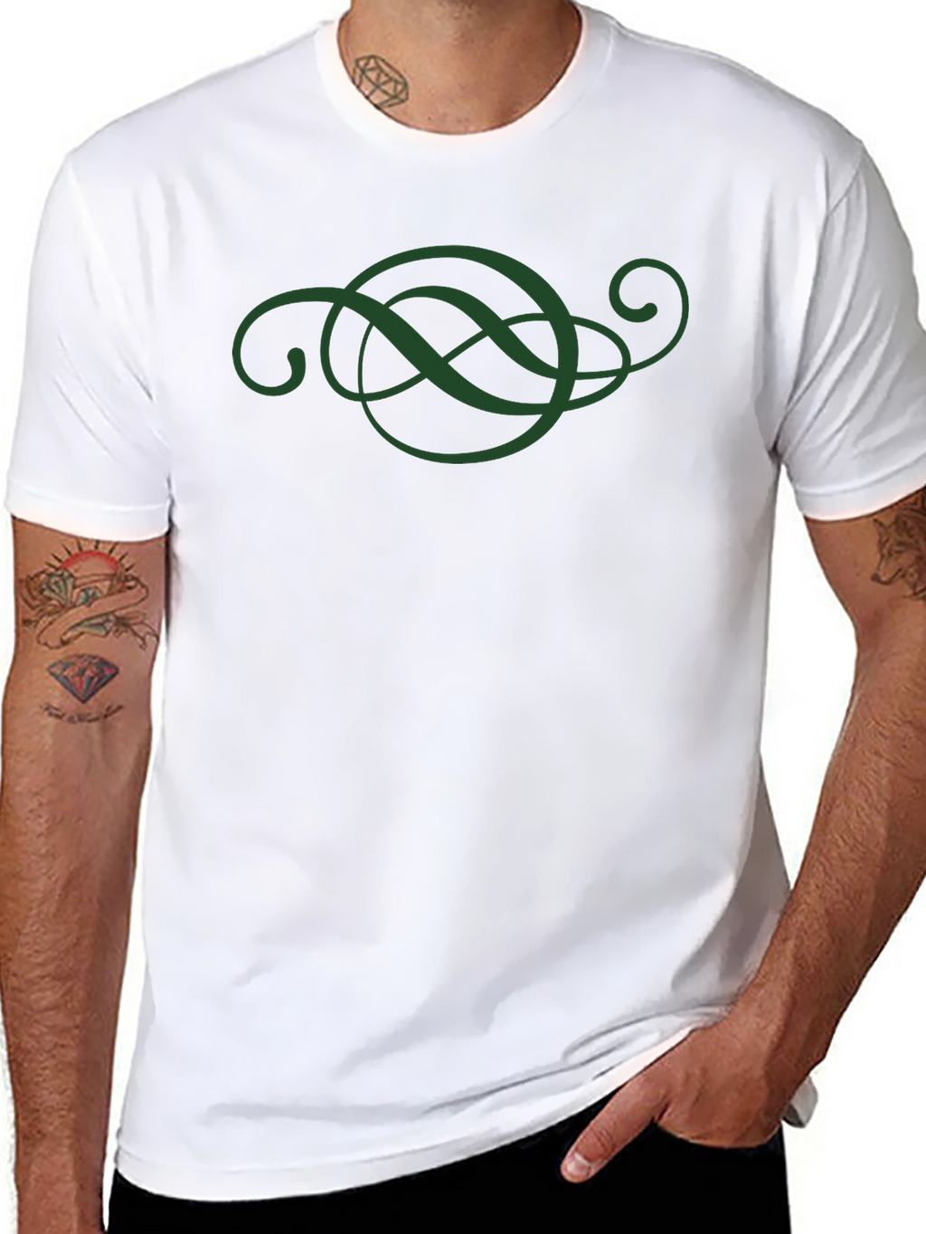 Elegant Green Swirl Design Black T-Shirt