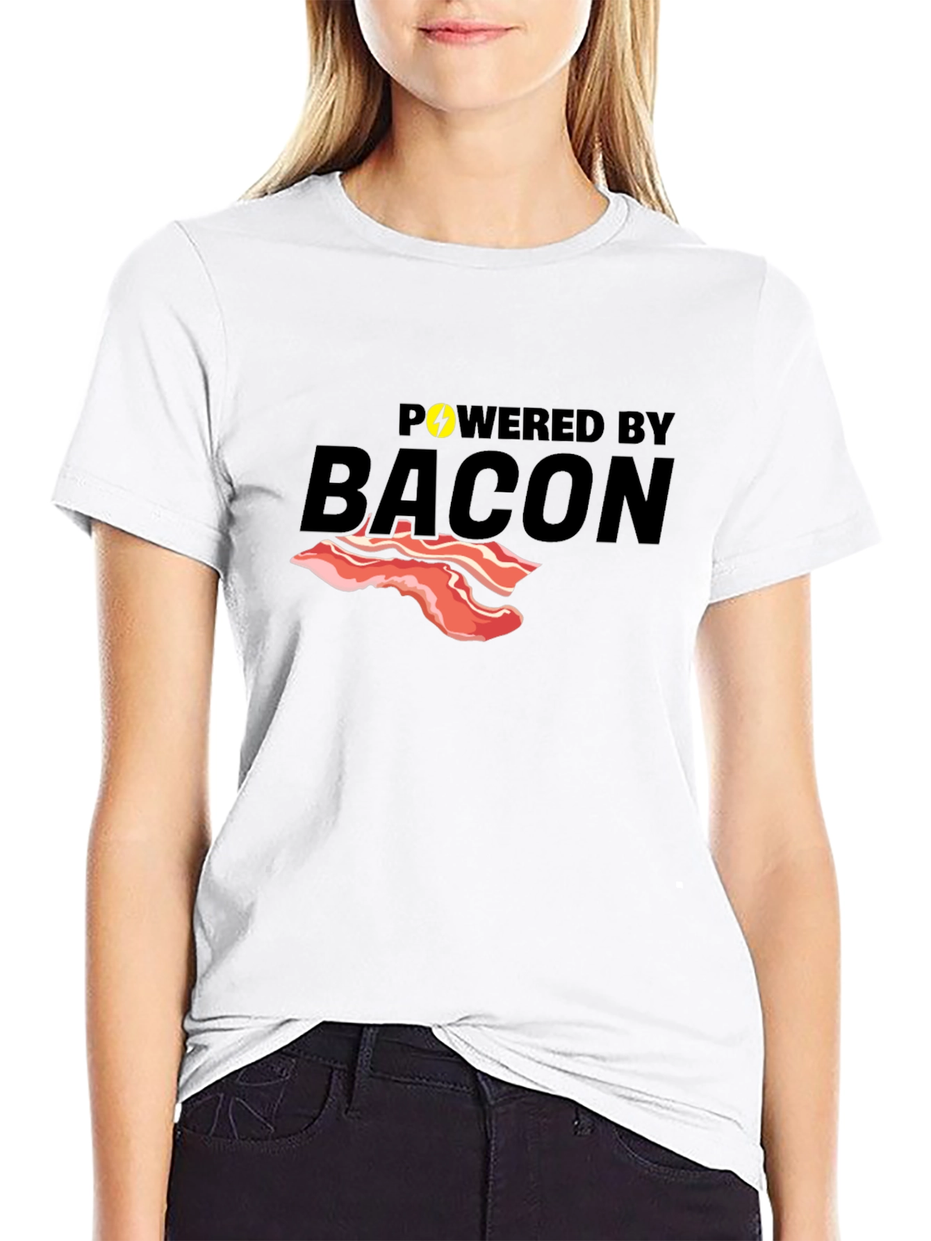 Powered By Bacon T-Shirt Funny Foodie Tee
