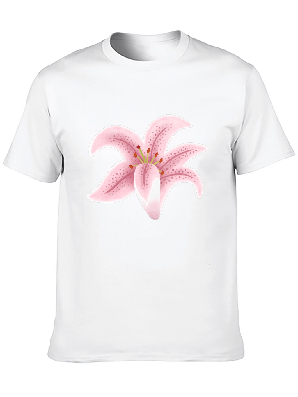 Black T-Shirt with Pink Lily Flower Design