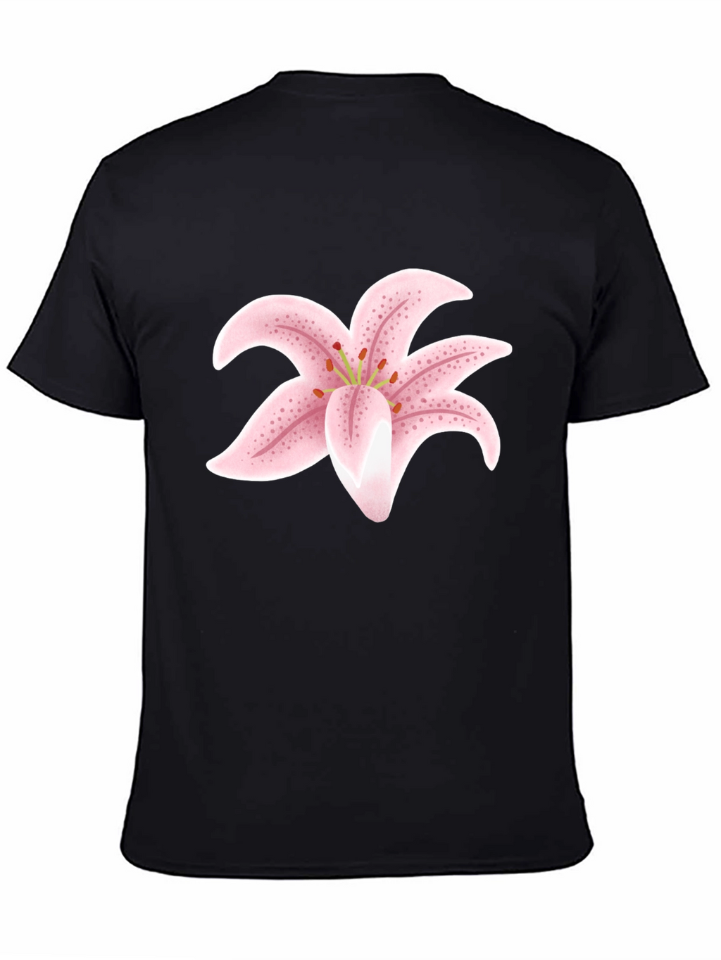 Black T-Shirt with Pink Lily Flower Design