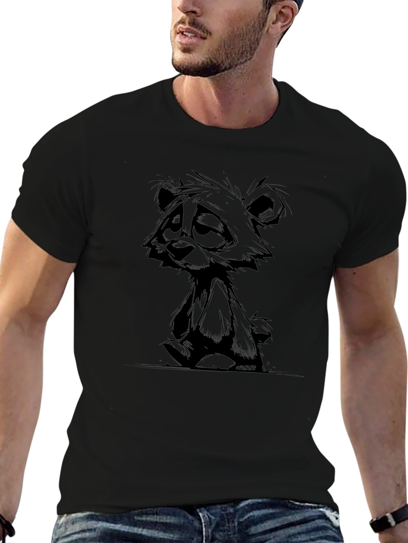 Sad Bear Graphic Black T-Shirt