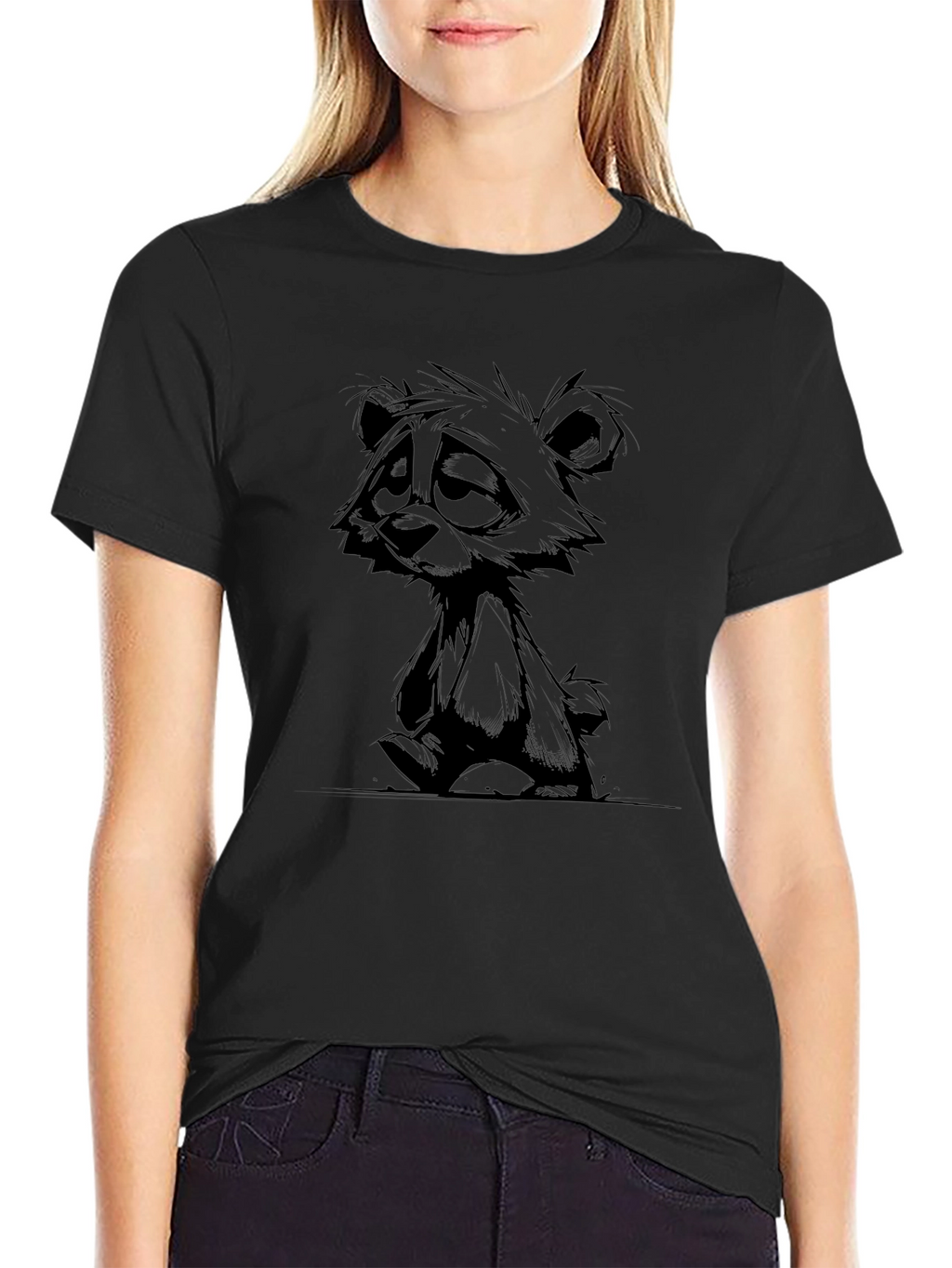 Sad Bear Graphic Black T-Shirt