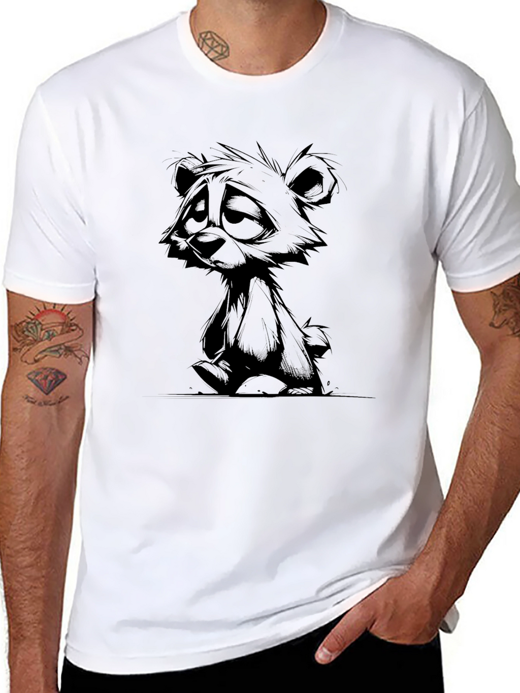 Sad Bear Graphic Black T-Shirt