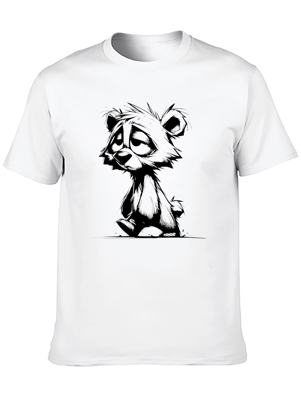 Sad Bear Graphic Black T-Shirt