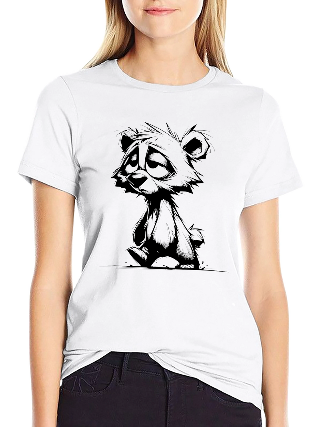 Sad Bear Graphic Black T-Shirt
