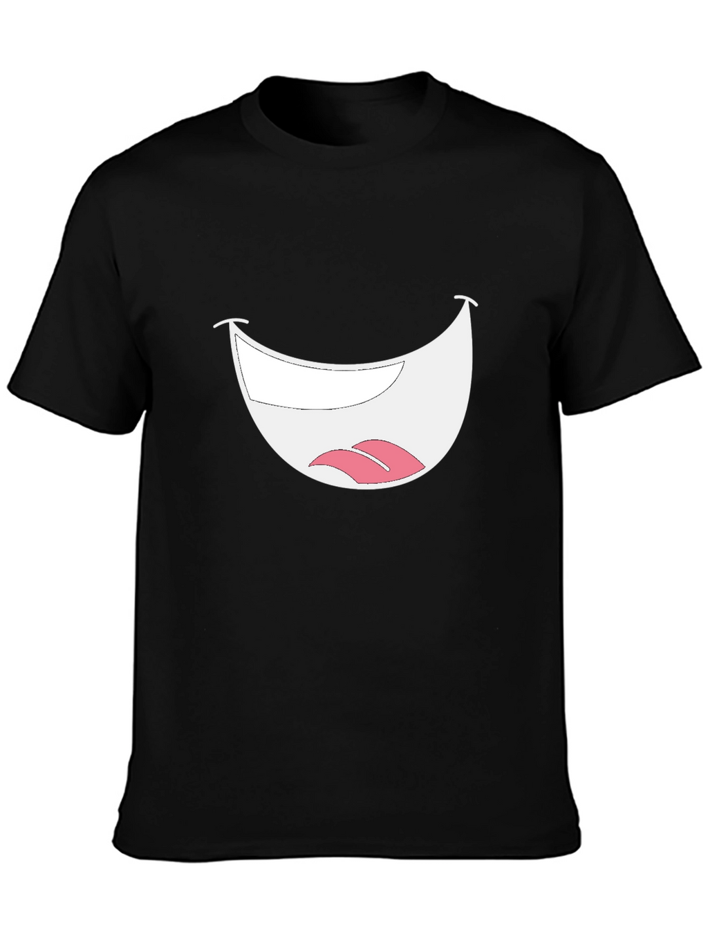 Smiley Mouth Graphic Tee - Black Cotton T-Shirt