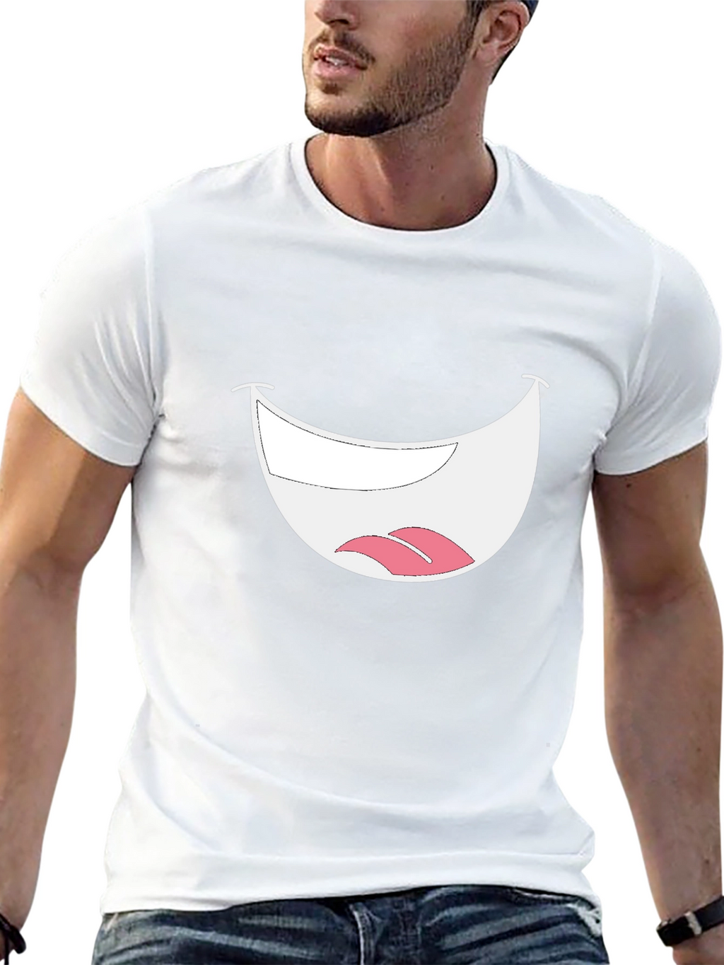 Smiley Mouth Graphic Tee - Black Cotton T-Shirt