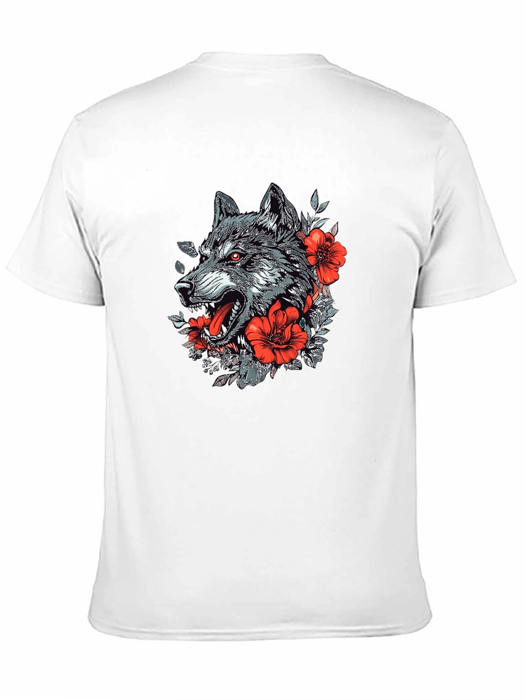 Wolf & Floral Graphic Print Black T-Shirt