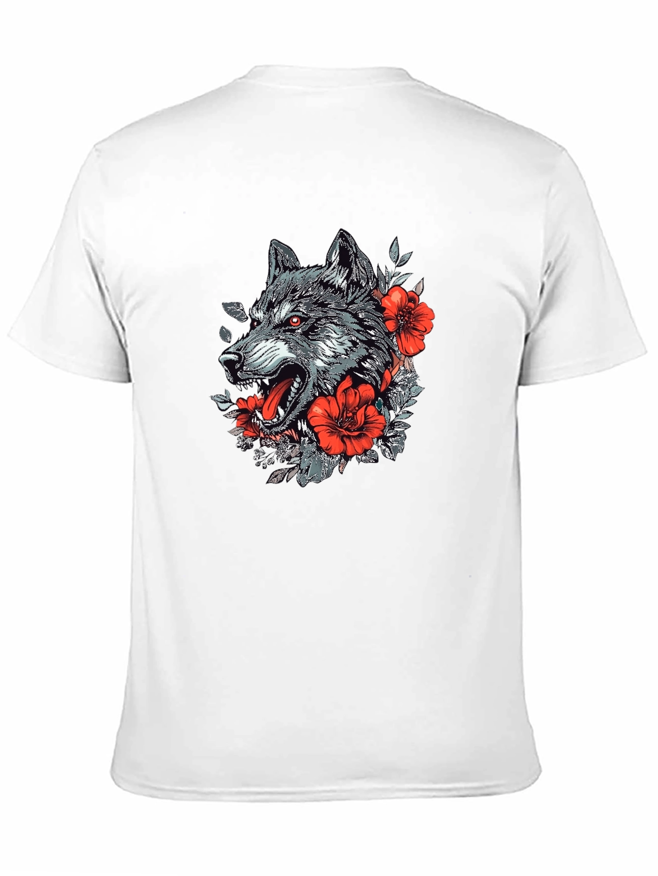 Wolf & Floral Graphic Print Black T-Shirt