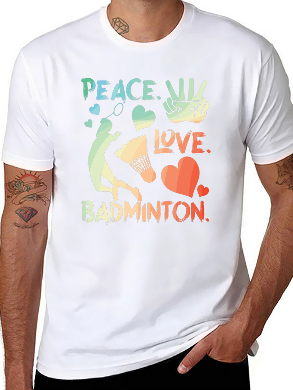 Peace Love Badminton Graphic T-Shirt