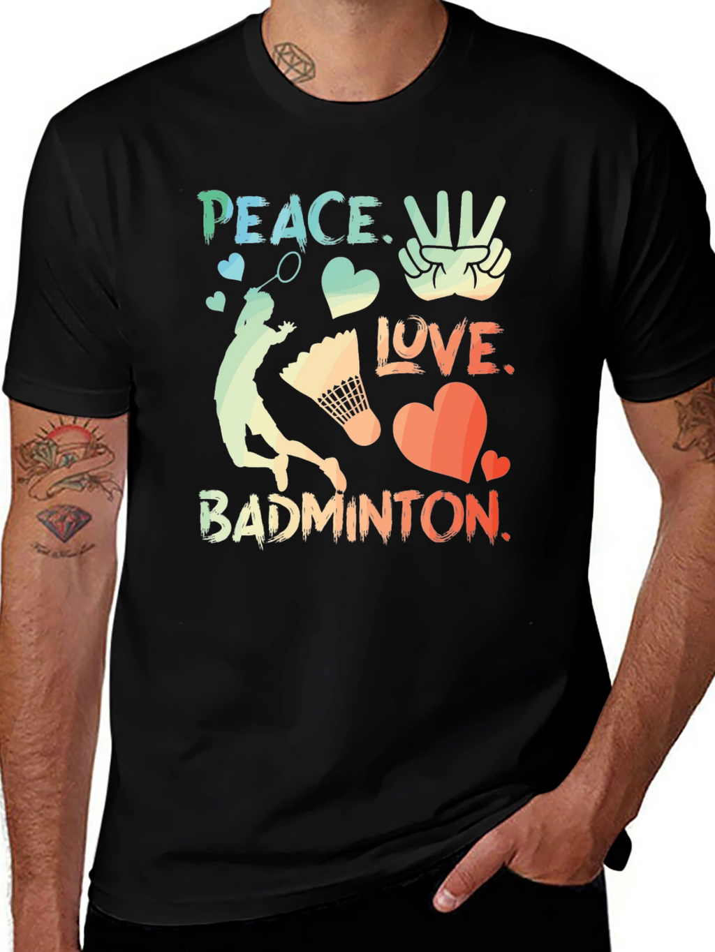 Peace Love Badminton Graphic T-Shirt