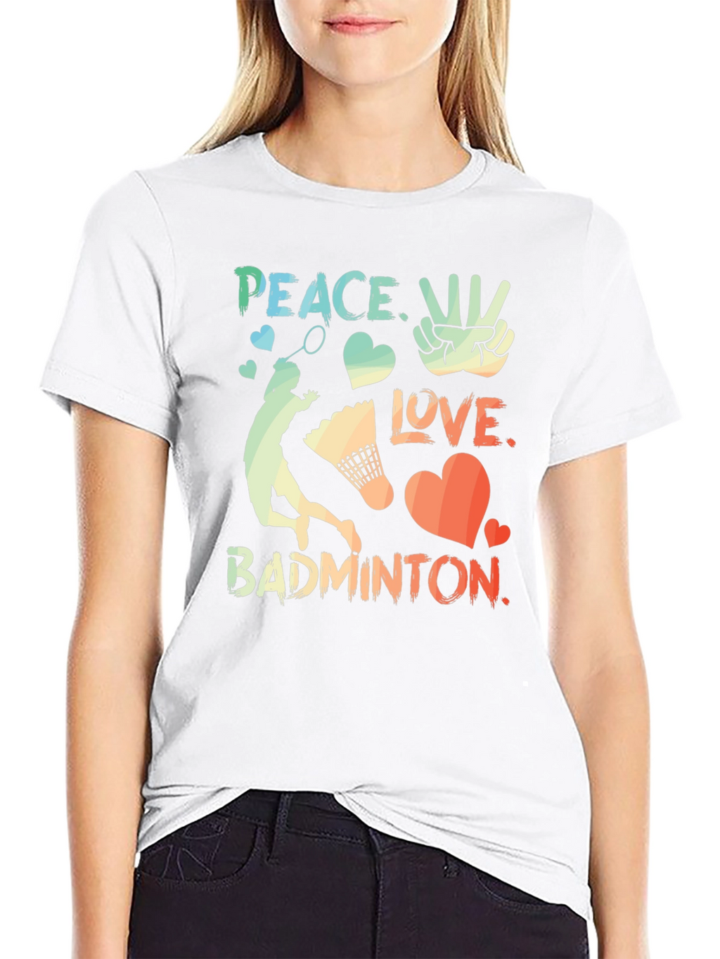 Peace Love Badminton Graphic T-Shirt