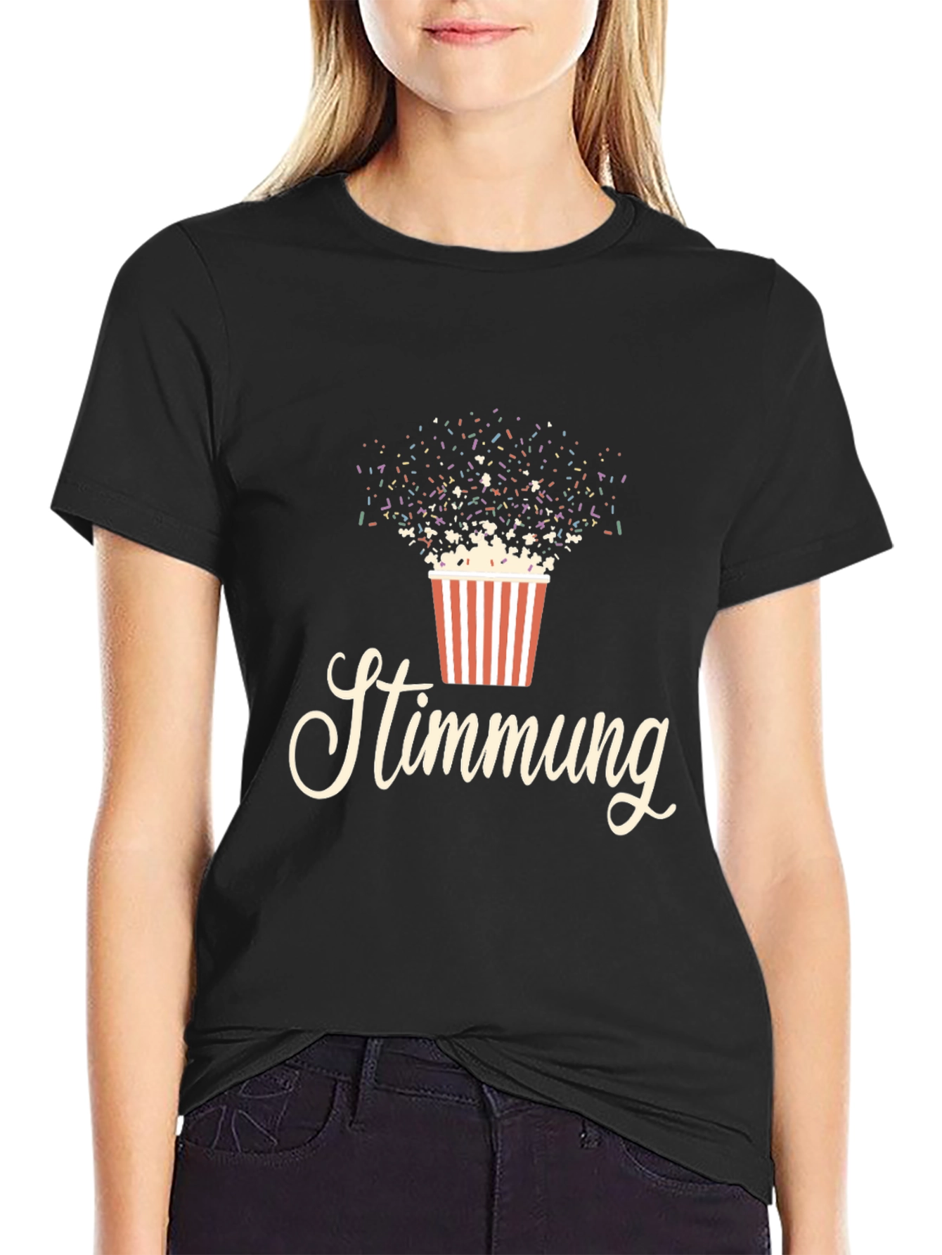 Stimmung Popcorn Graphic T-Shirt - Unisex Black Tee