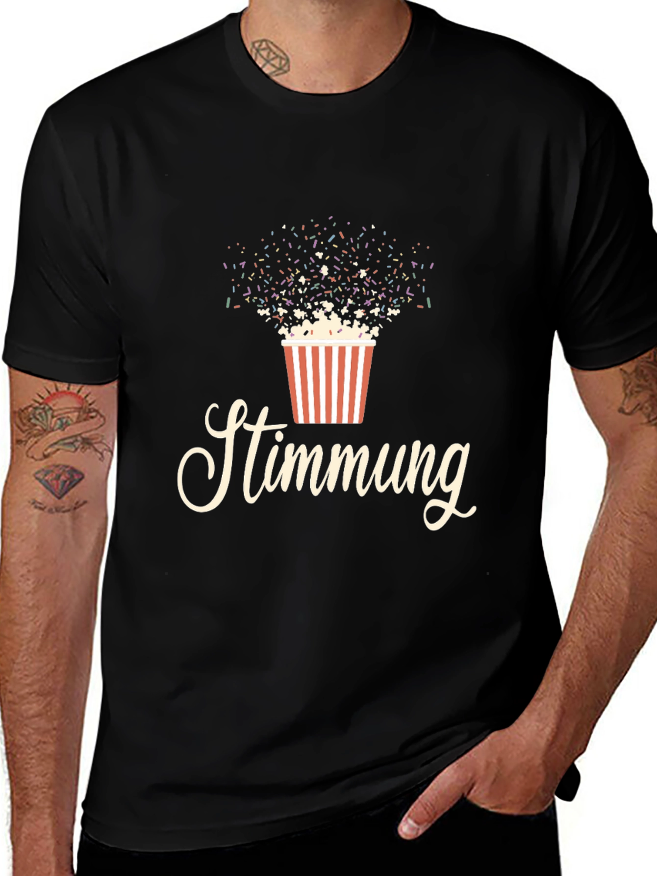 Stimmung Popcorn Graphic T-Shirt - Unisex Black Tee