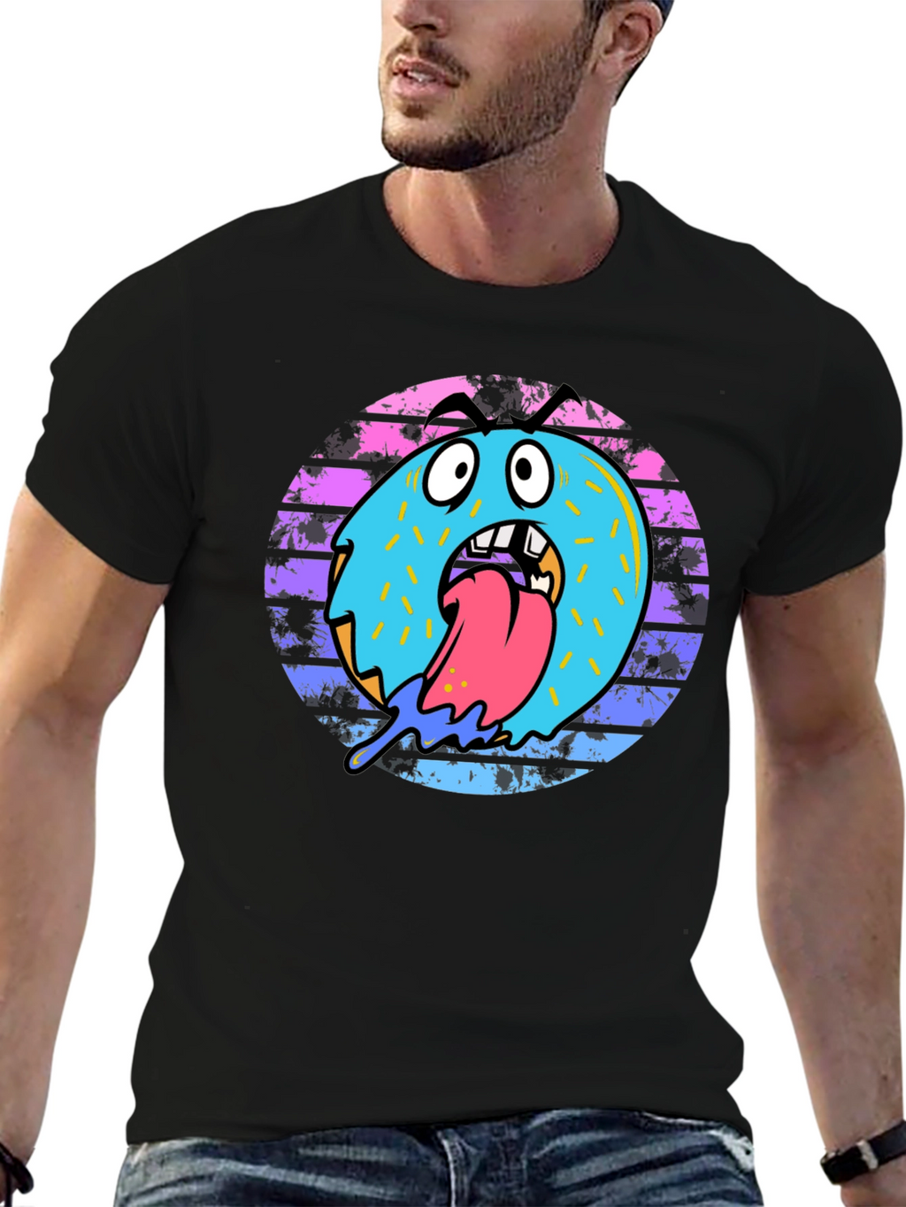 Monster Donut Graphic Tee - Black Cotton Blend