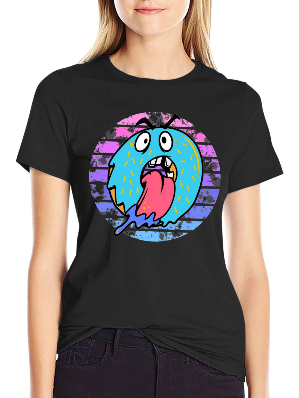 Monster Donut Graphic Tee - Black Cotton Blend