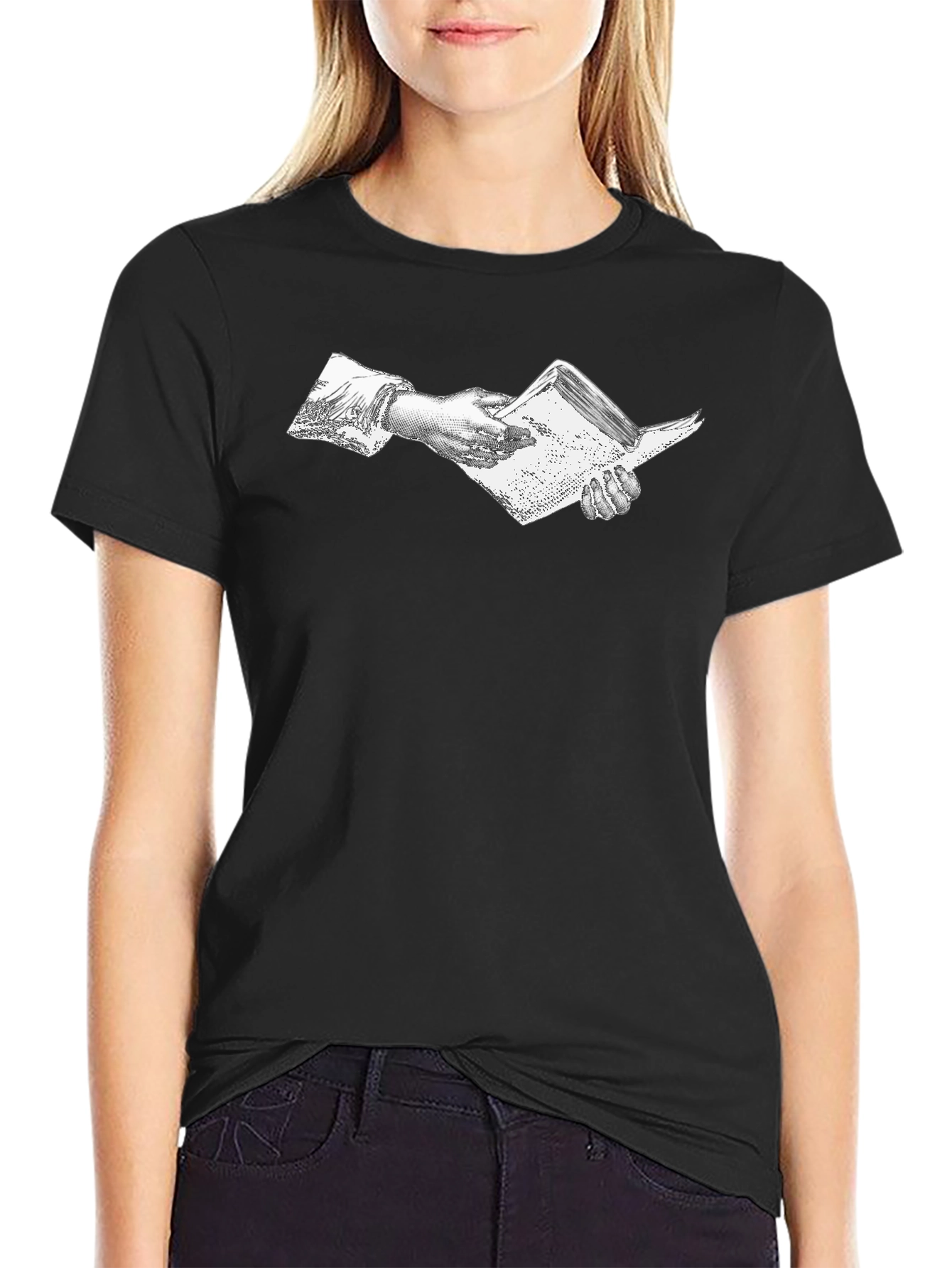 Vintage Hand Holding Book Black T-Shirt