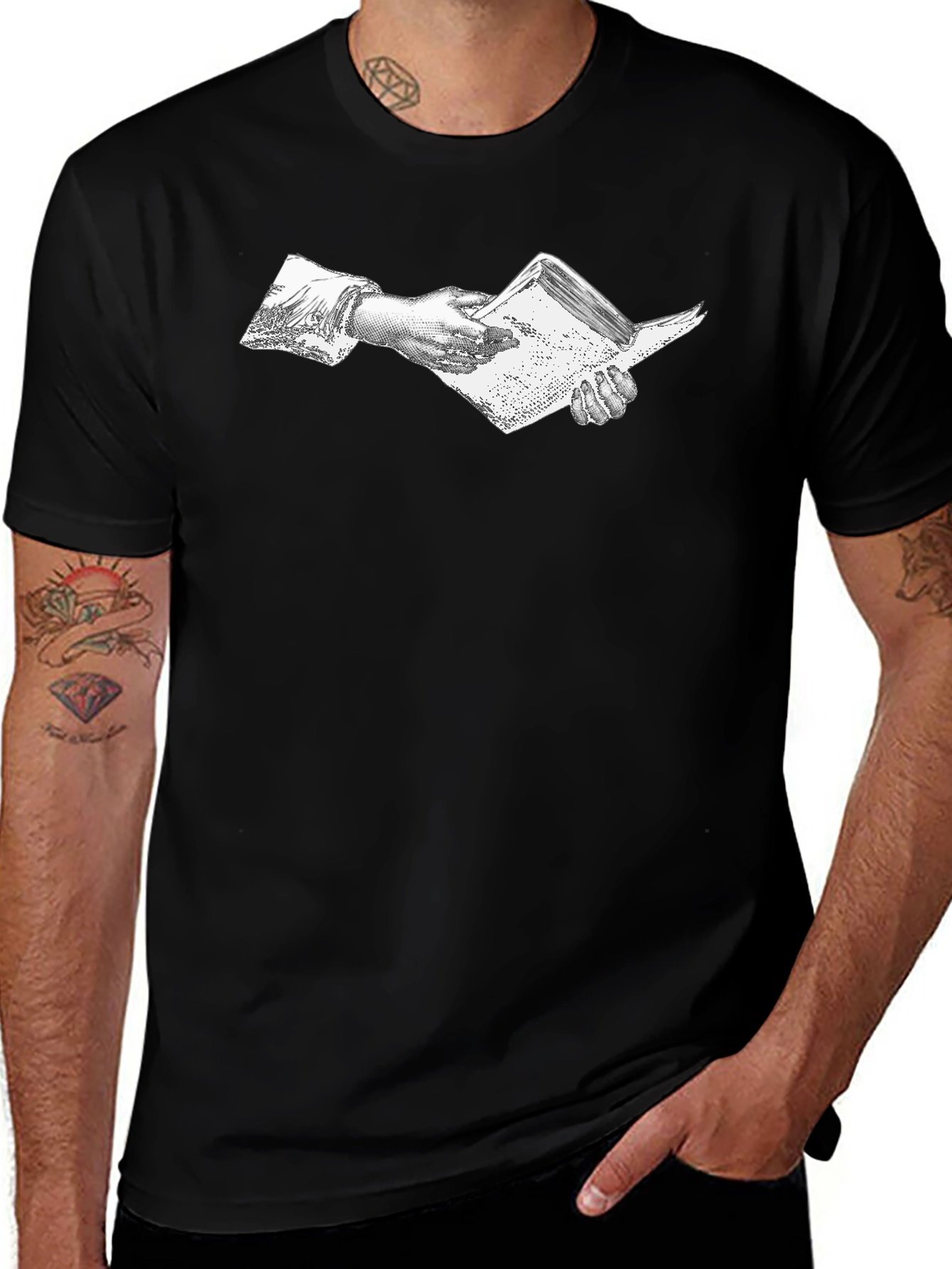 Vintage Hand Holding Book Black T-Shirt