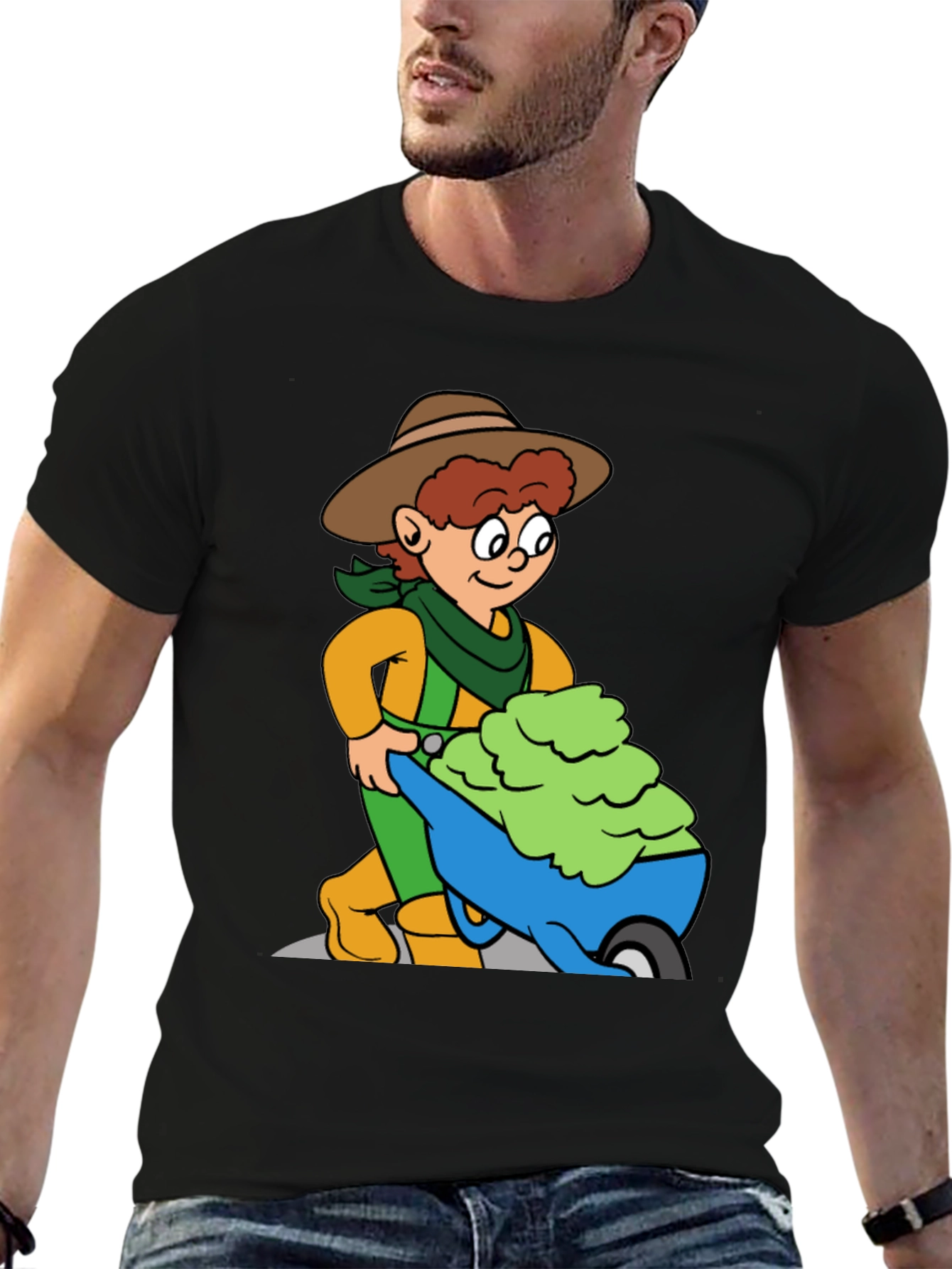Cartoon Gardener T-Shirt - Black