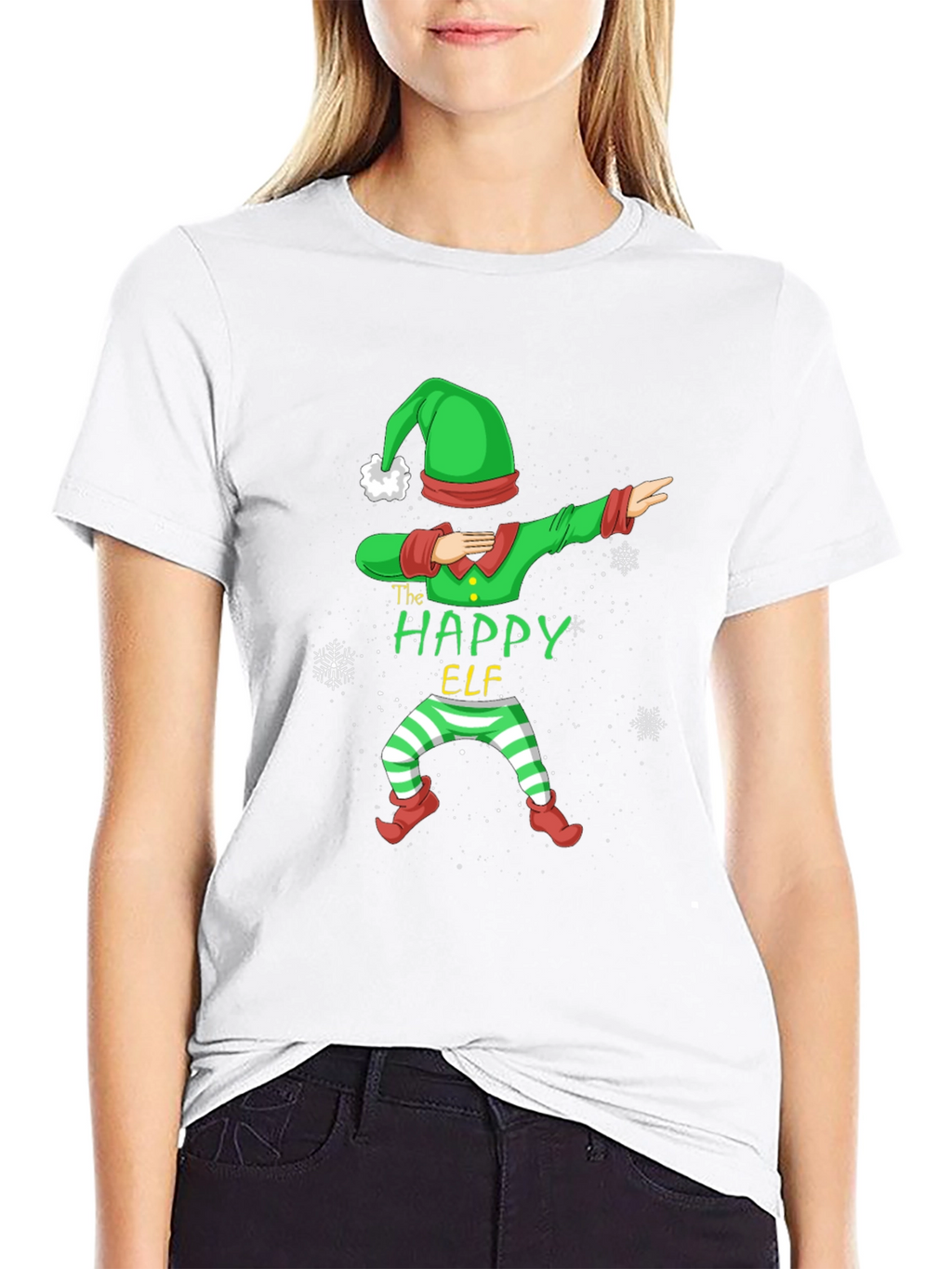 Happy Elf Dabbing Black T-Shirt Festive Holiday Tee