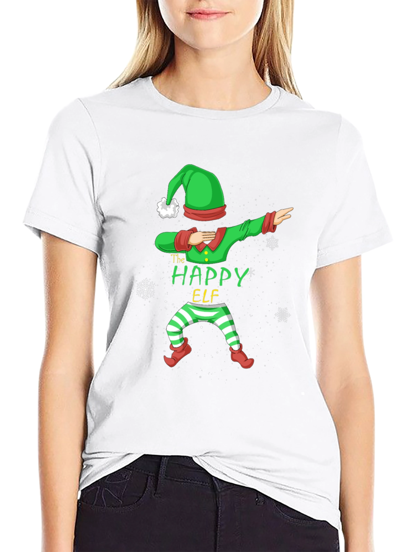 Happy Elf Dabbing Black T-Shirt Festive Holiday Tee