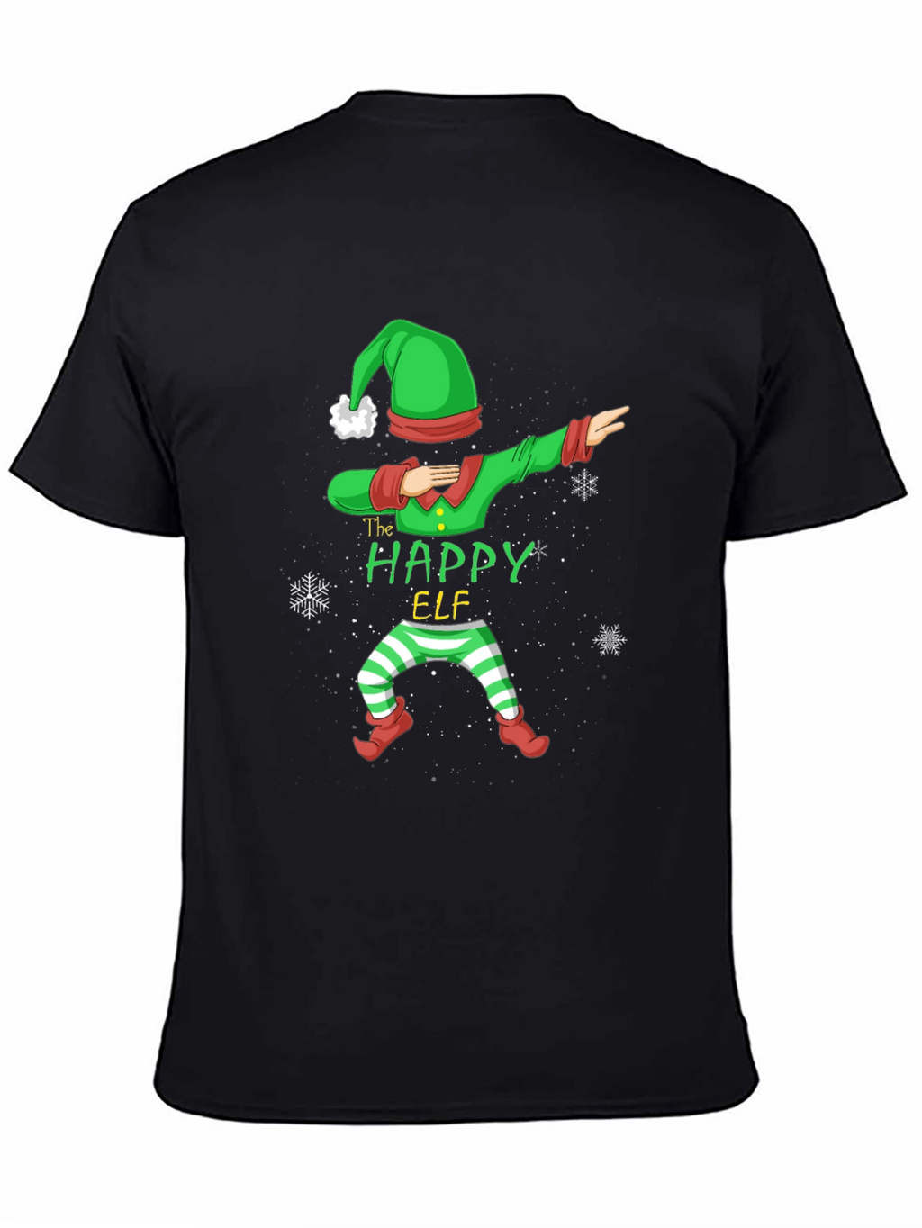 Happy Elf Dabbing Black T-Shirt Festive Holiday Tee