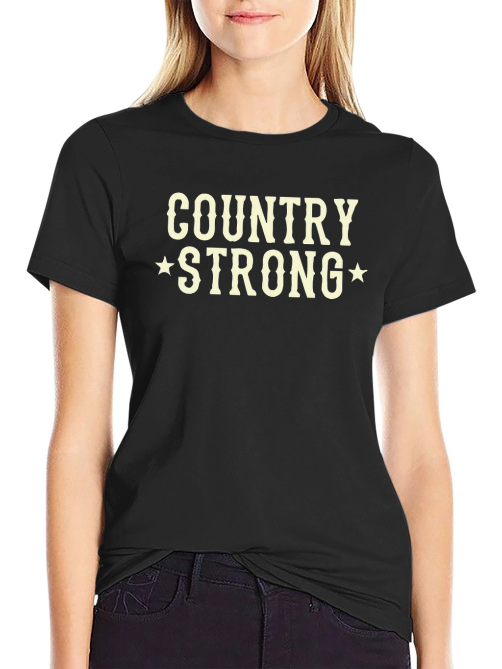 Country Strong Graphic Tee - Black Cotton T-Shirt