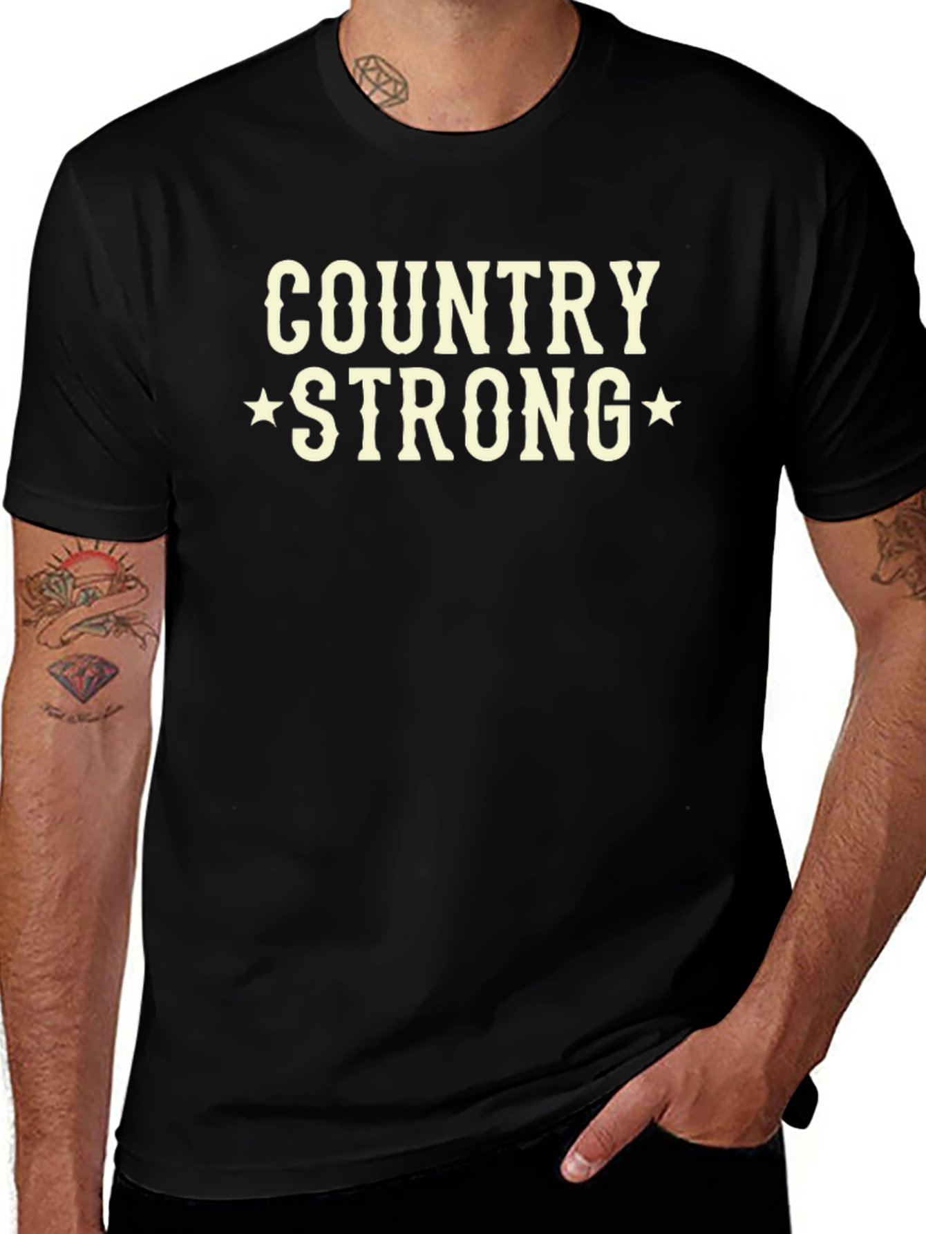 Country Strong Graphic Tee - Black Cotton T-Shirt