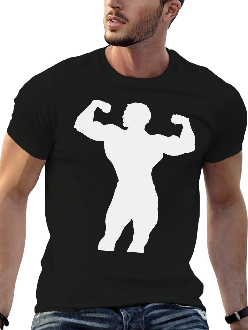 Bodybuilder Graphic Tee - Black Cotton Shirt