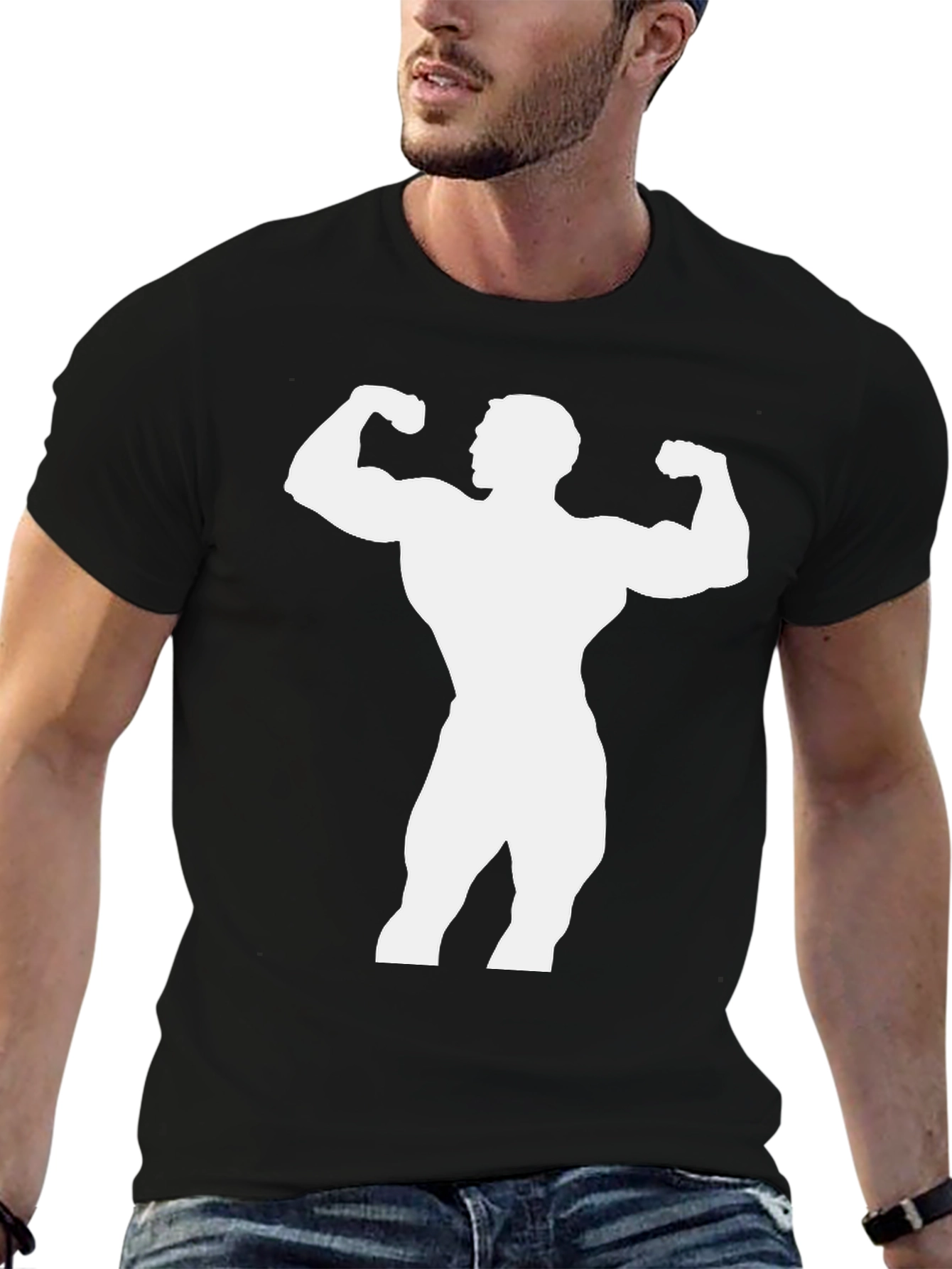Bodybuilder Graphic Tee - Black Cotton Shirt